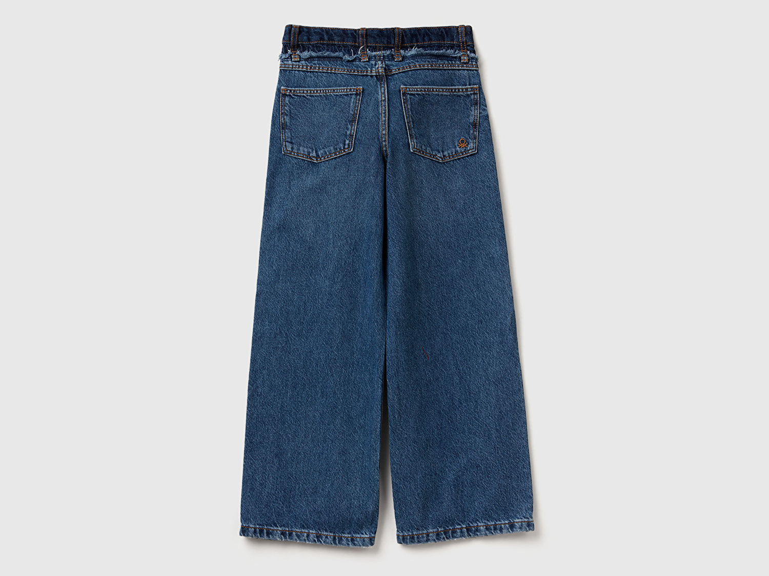 Benetton Kız Çocuk Koyu Mavi Taş Yıkama Logo İşleme Detaylı Straight Fit Denim Pantolon