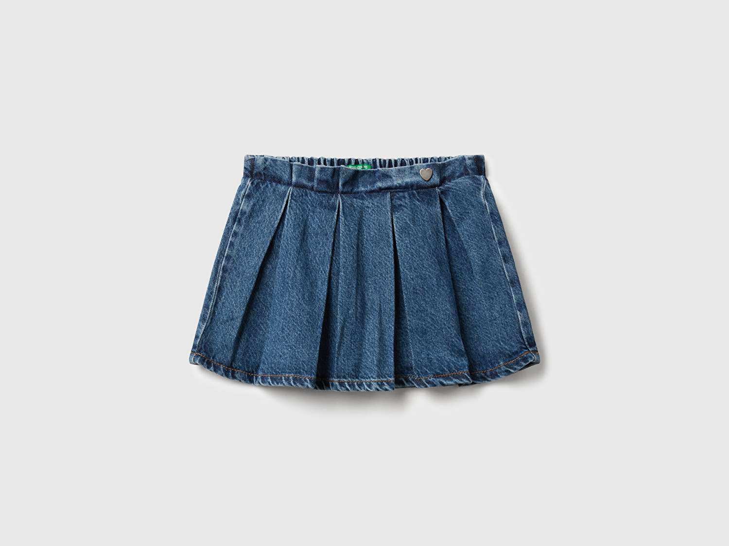 Benetton Kız Bebek Koyu Mavi Kalp Düğmeli Önü Pileli Beli Lastikli Etek