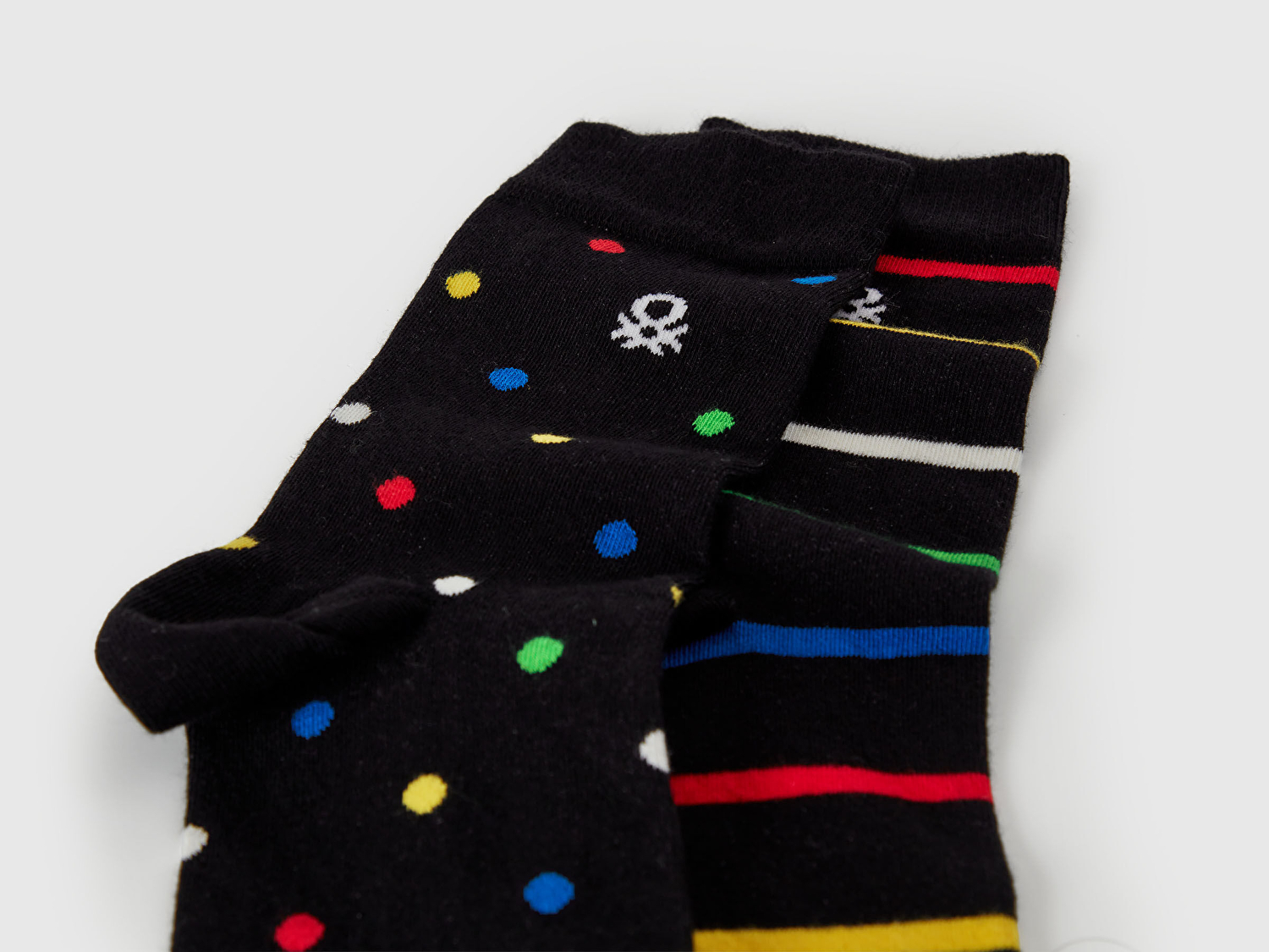 Benetton Unisex Lacivert - Siyah Pamuk Karışımlı Desenli Logo Detaylı 2'li Çorap Seti