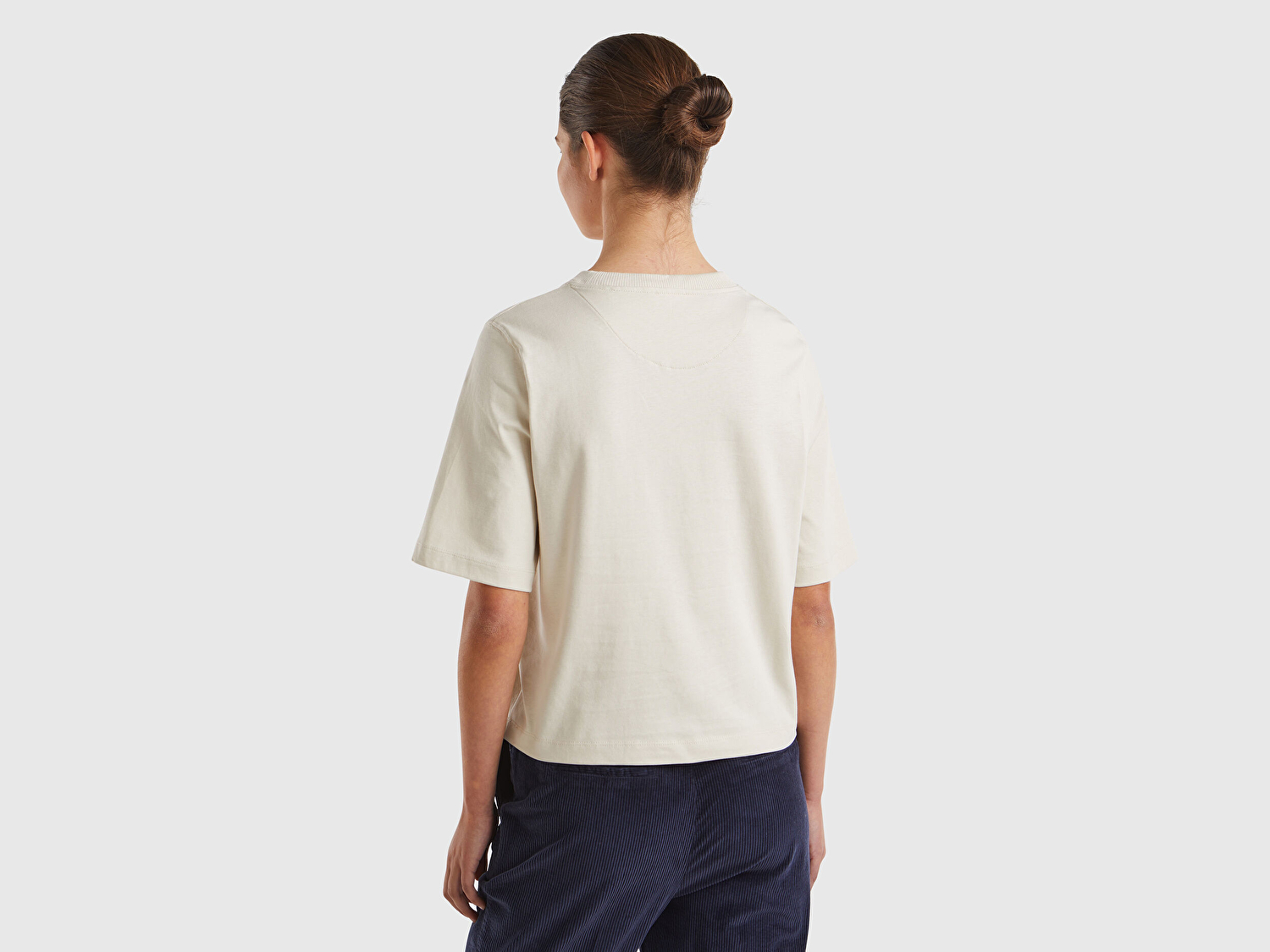 Benetton Kadın Taş %100 Koton Boxy Fit T-Shirt