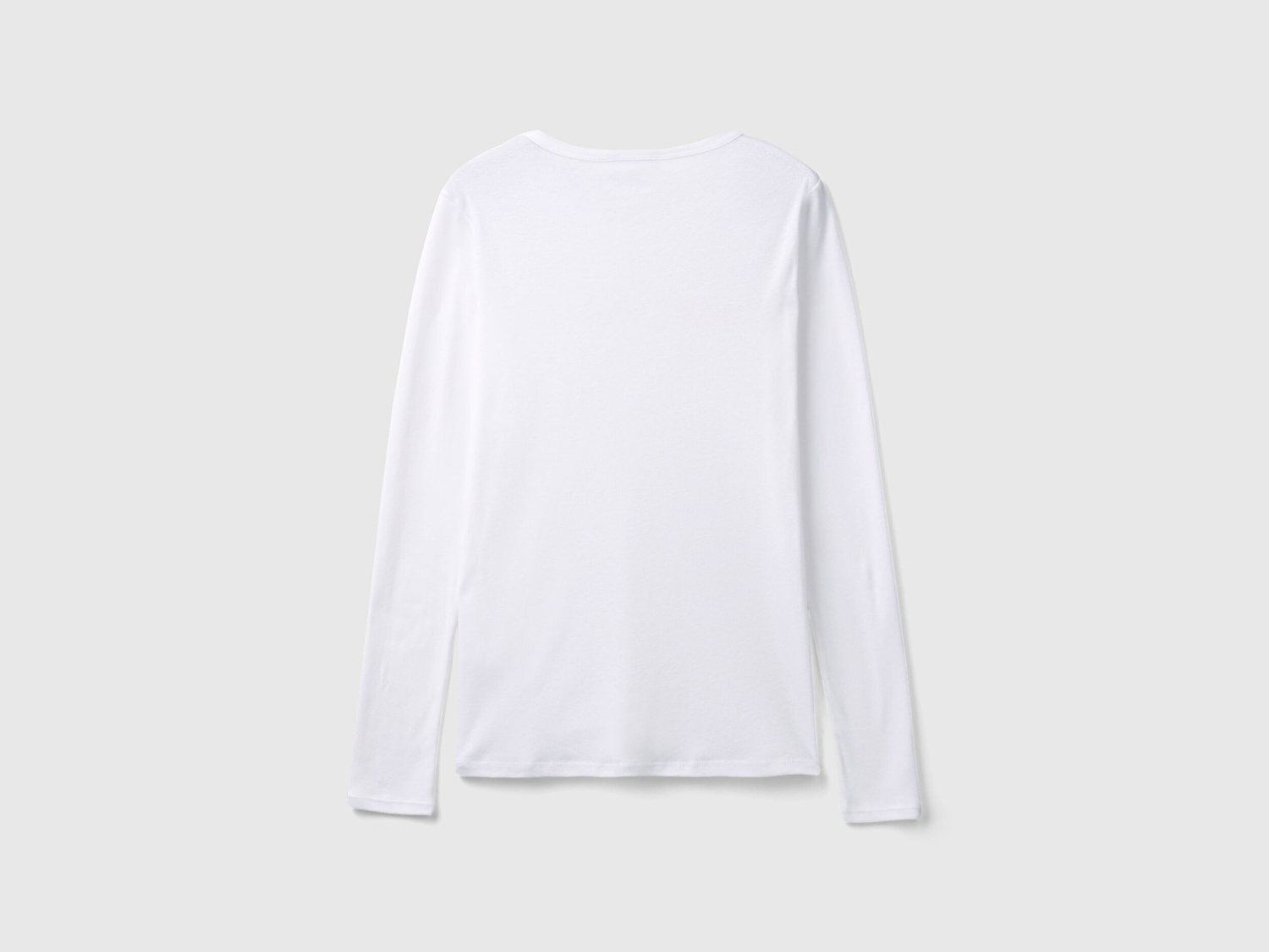 Benetton Kadın Beyaz %100 Koton Bisiklet Yaka Benetton Yazılı Uzun Kollu T-Shirt