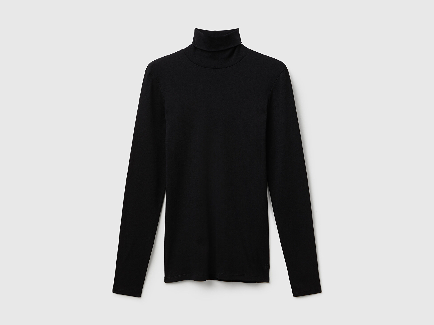 Benetton Kadın Siyah %100 Pamuk Boğazlı Uzun Kollu T-Shirt