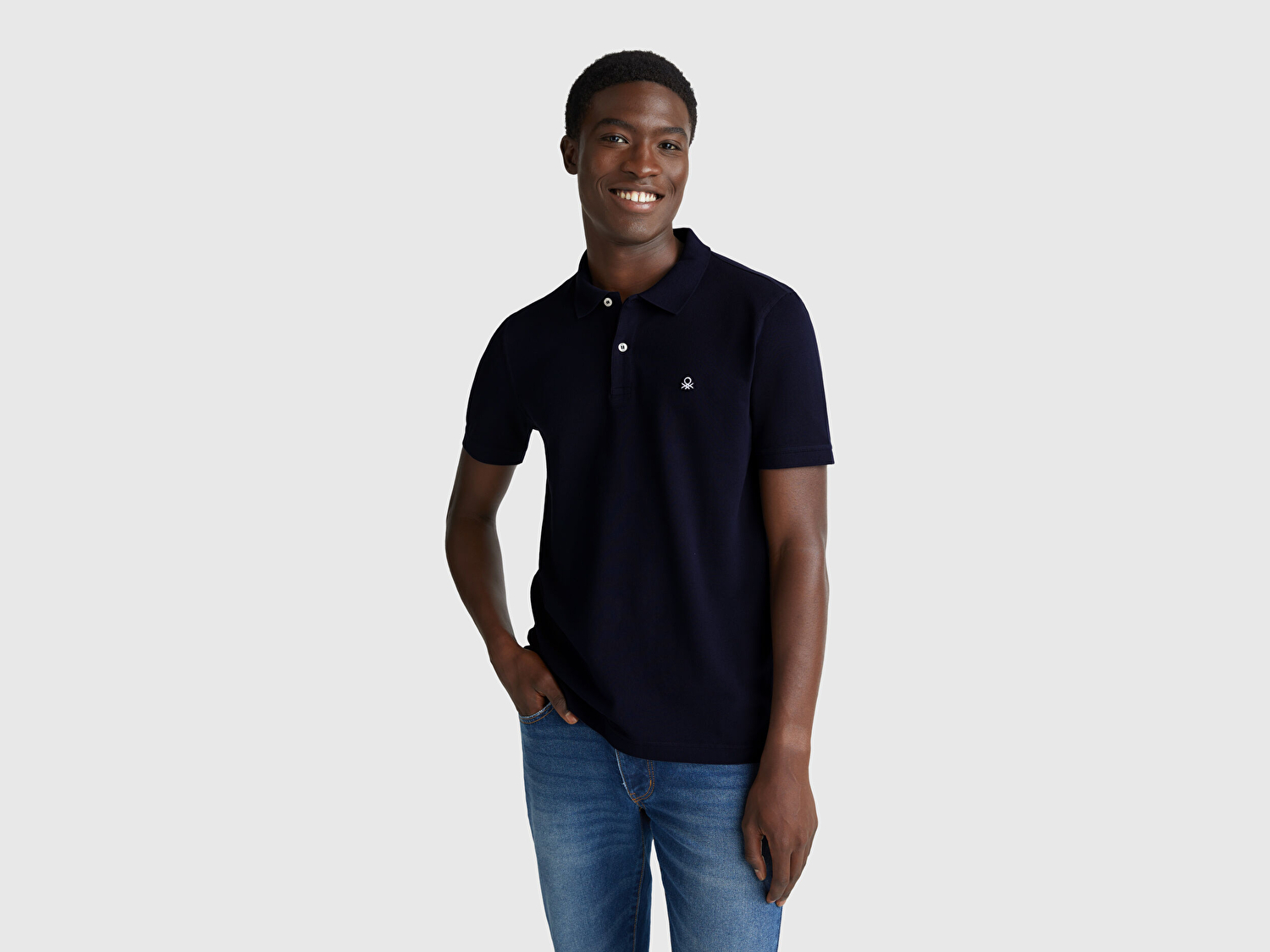 Benetton Erkek Lacivert %100 Koton Slim Fit Polo T-Shirt