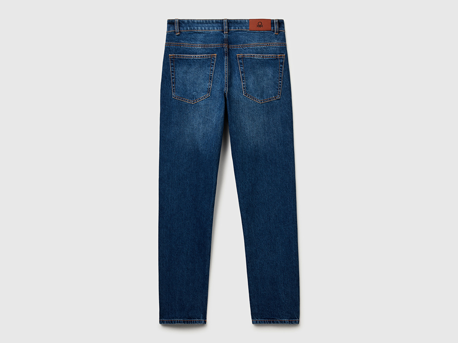 Benetton Erkek Mavi Pamuk Karışımlı Arkası Logo Etiketli Cepli Slim Fit Denim Pantolon