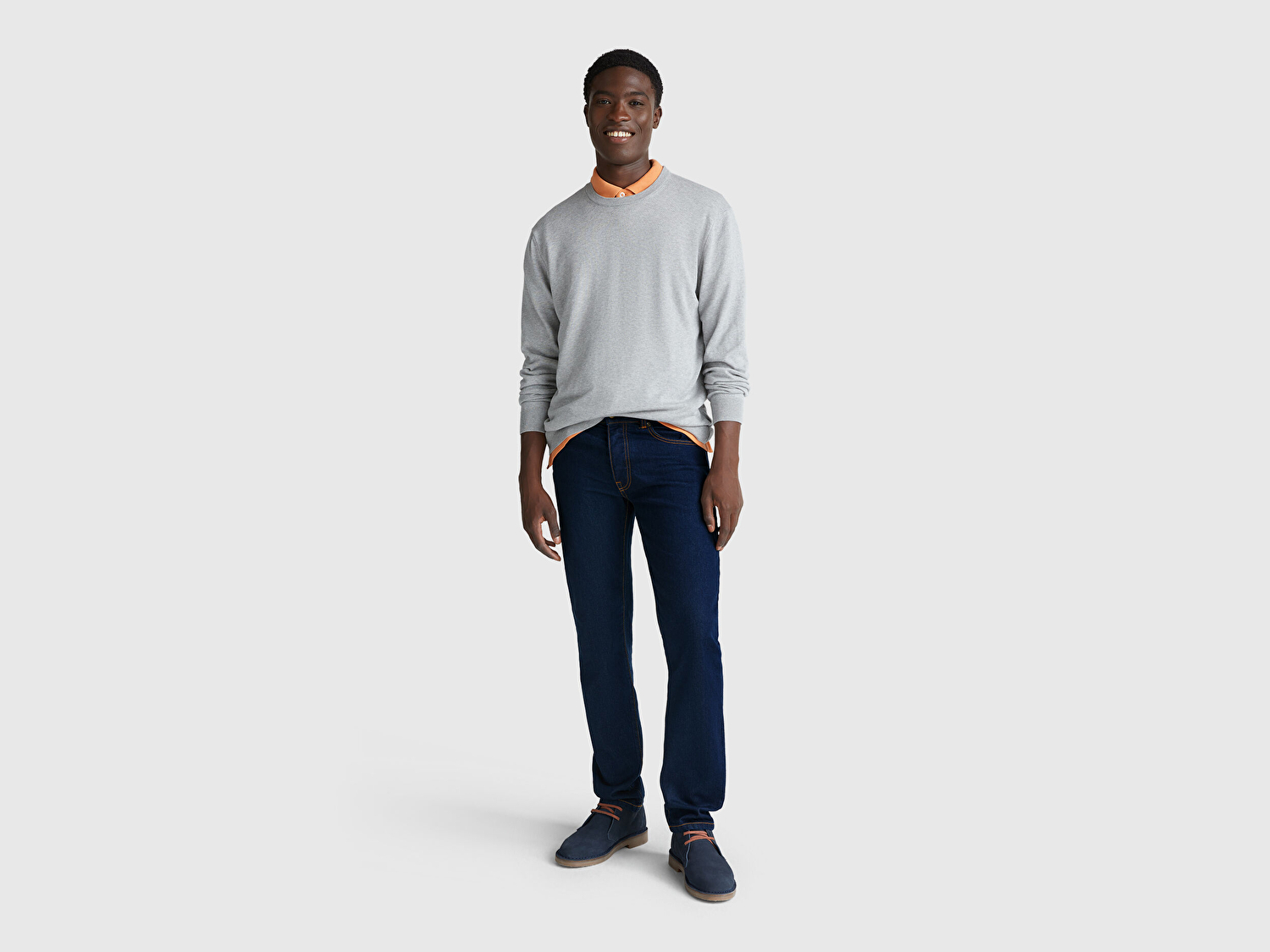 Benetton Erkek Koyu Denim Pamuk Karışımlı Arkası Logo Etiketli Cepli Slim Fit Denim Pantolon