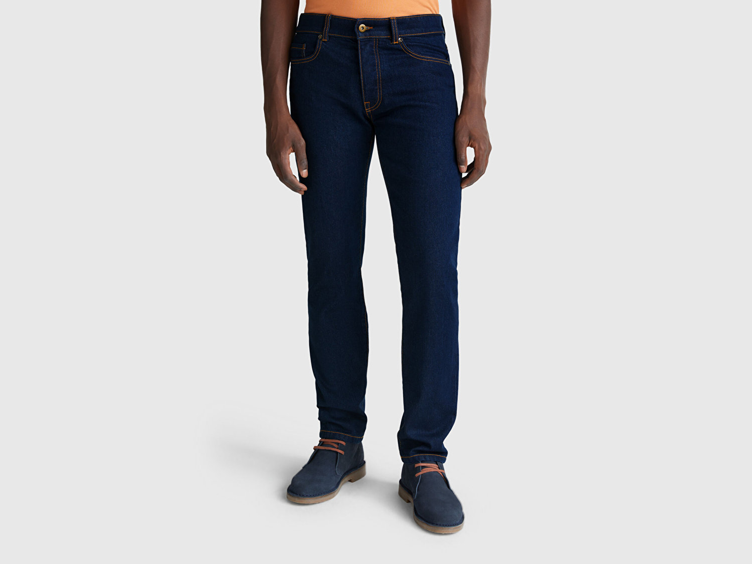 Benetton Erkek Koyu Denim Pamuk Karışımlı Arkası Logo Etiketli Cepli Slim Fit Denim Pantolon