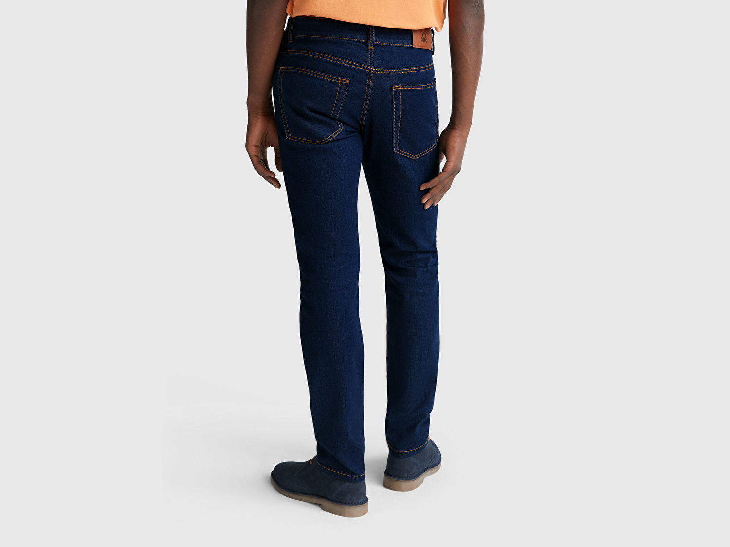 Benetton Erkek Koyu Denim Pamuk Karışımlı Arkası Logo Etiketli Cepli Slim Fit Denim Pantolon