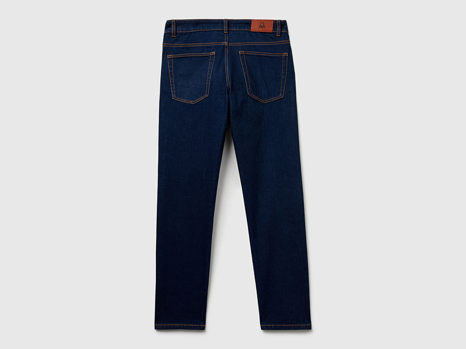 Benetton Erkek Koyu Denim Pamuk Karışımlı Arkası Logo Etiketli Cepli Slim Fit Denim Pantolon