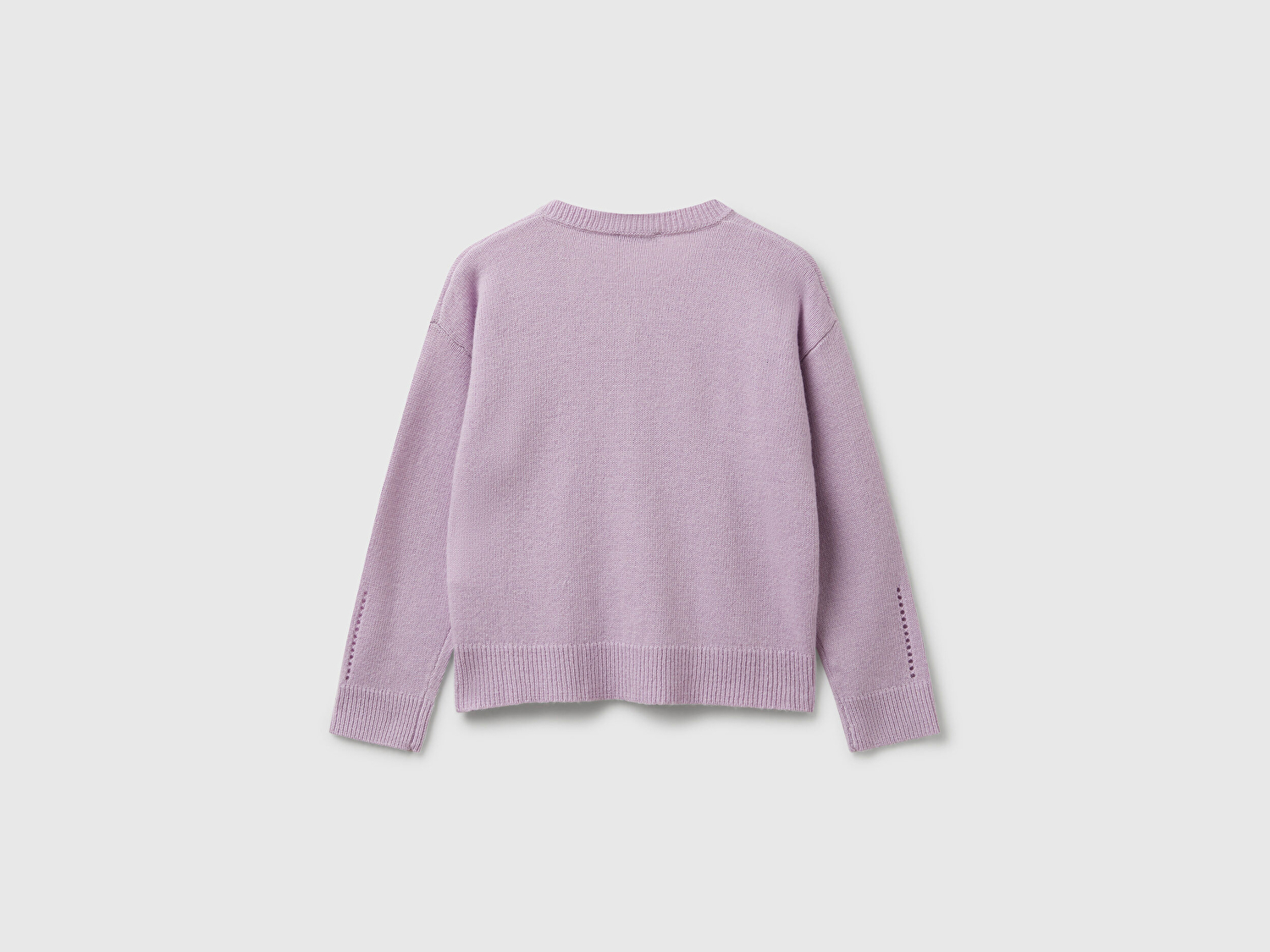 Benetton Kız Çocuk Lila Yün Karışımlı Logo Detaylı Nervürlü Hırka