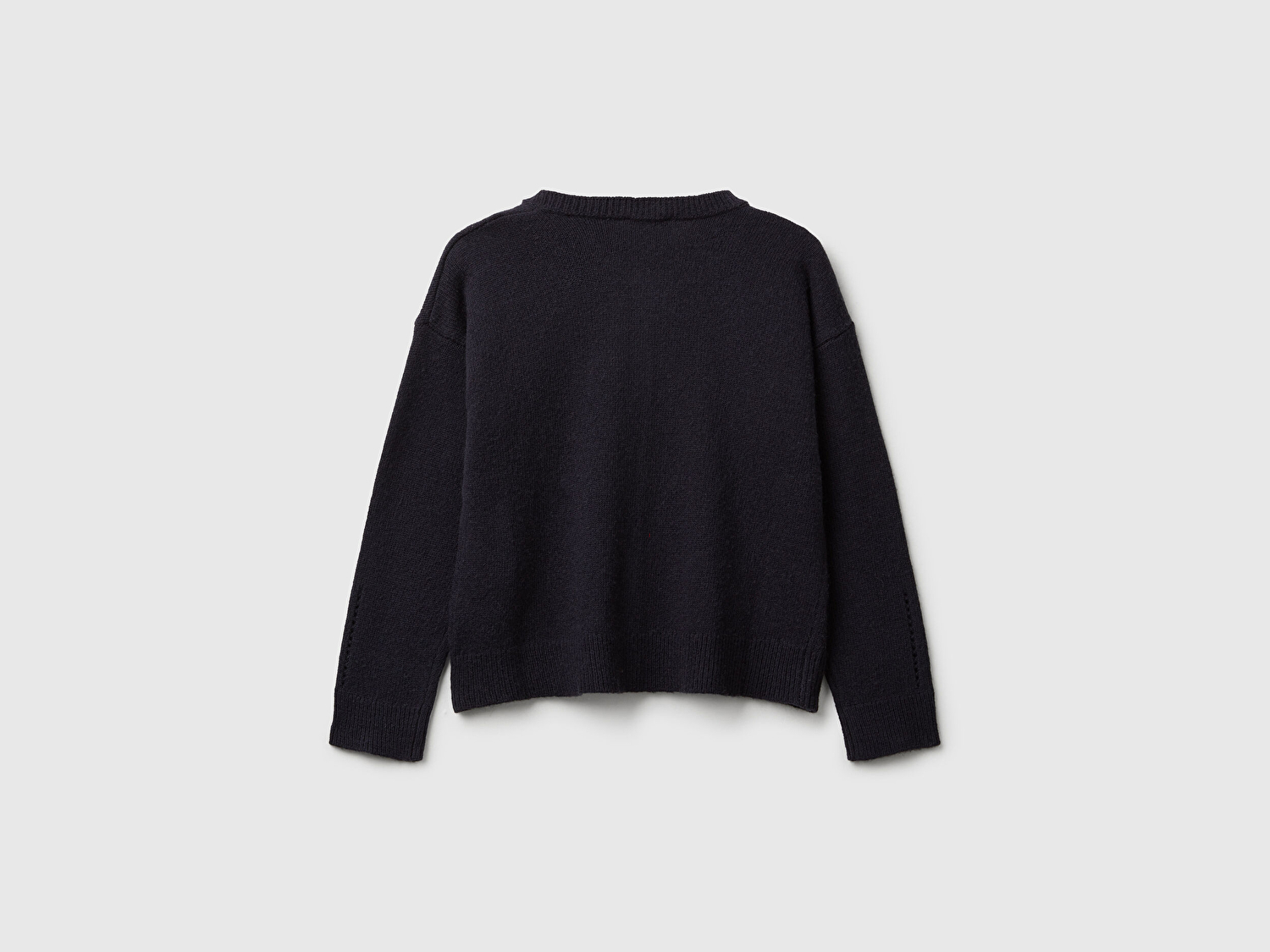 Benetton Kız Çocuk Lacivert Yün Karışımlı Logo Detaylı Nervürlü Hırka