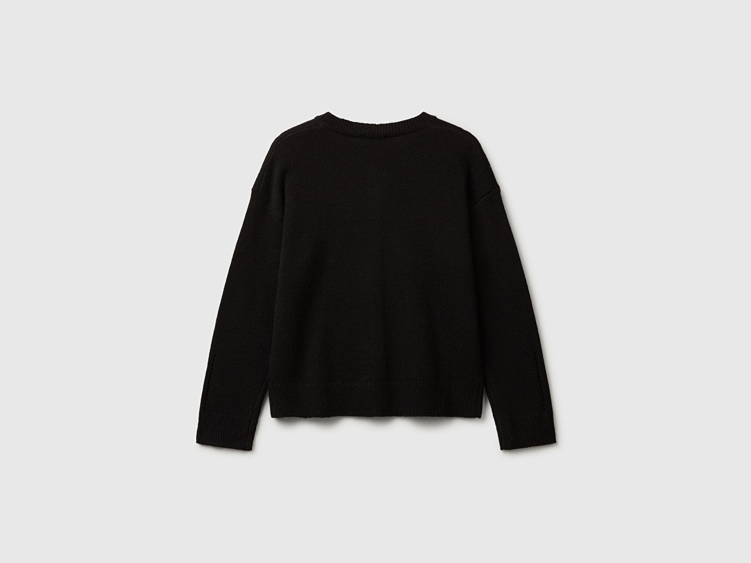 Benetton Kız Çocuk Siyah Yün Karışımlı Logo Detaylı Nervürlü Hırka