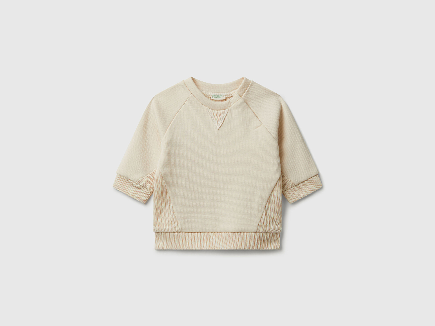 Benetton Bebek Taş Rengi Yakası Üçgen Motifli Ribana  Sweatshirt