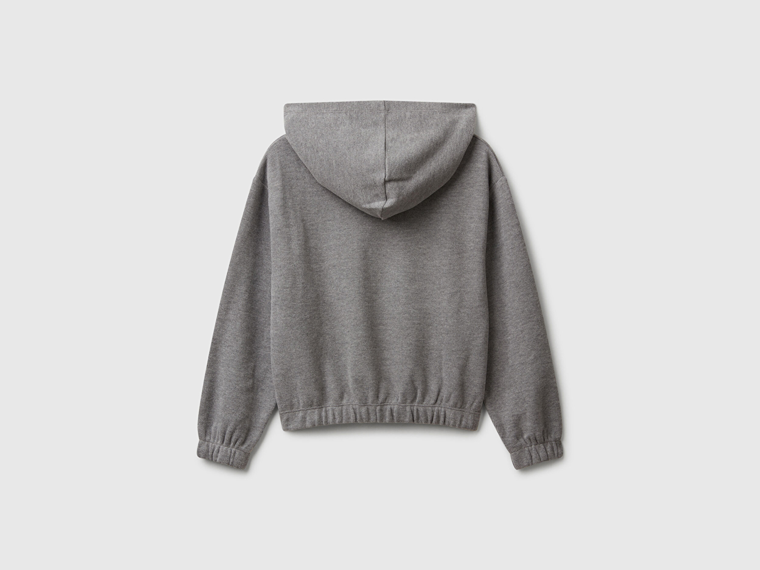 Benetton Kız Çocuk Antrasit Melanj Simli Nakışlı Ribanalı Kapüşonlu Relaxed Fit Sweatshirt