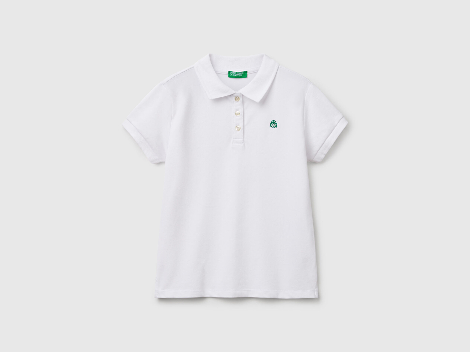 Benetton Kız Çocuk Beyaz Logolu Pike Polo T-Shirt