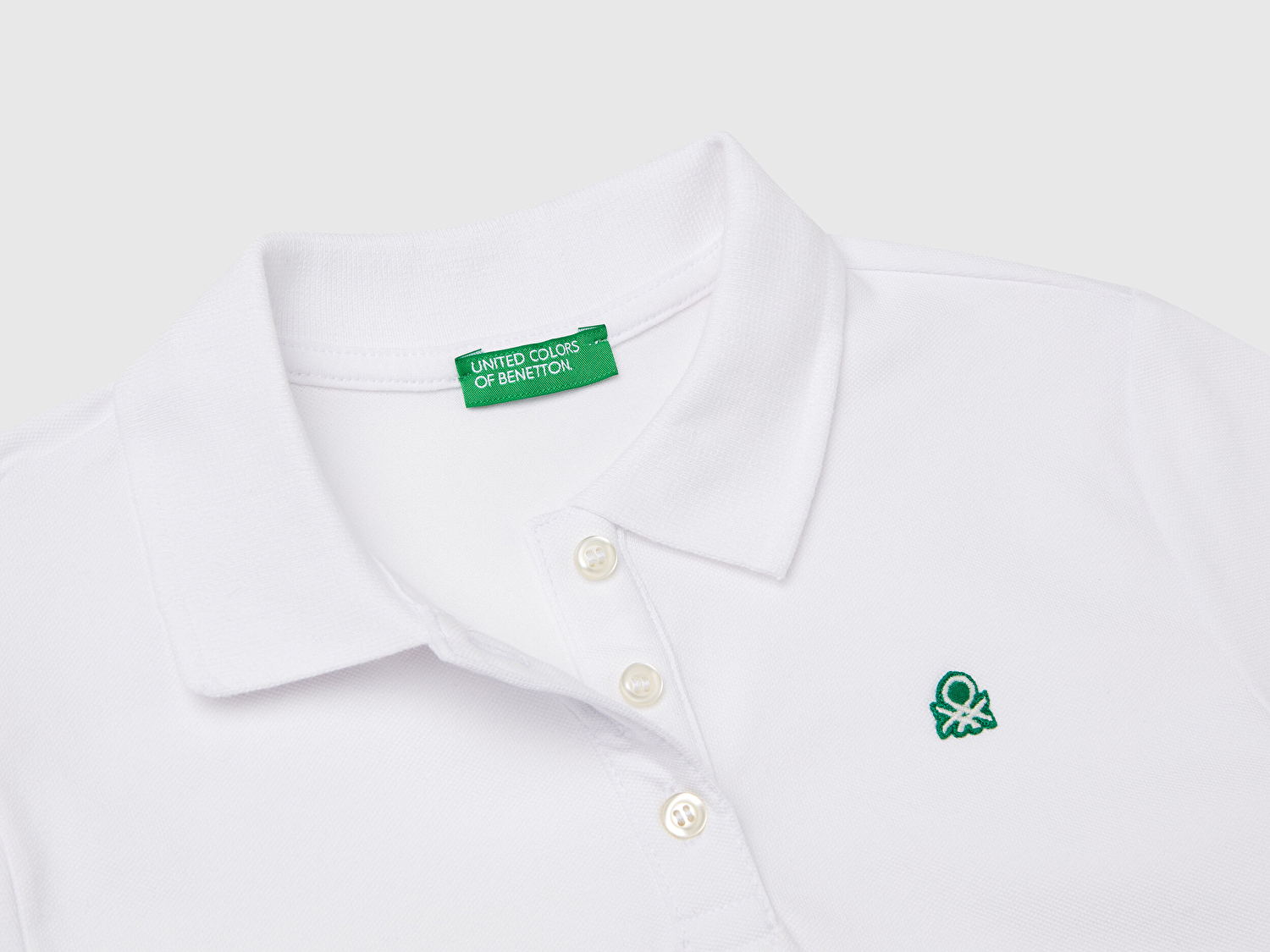 Benetton Kız Çocuk Beyaz Logolu Pike Polo T-Shirt