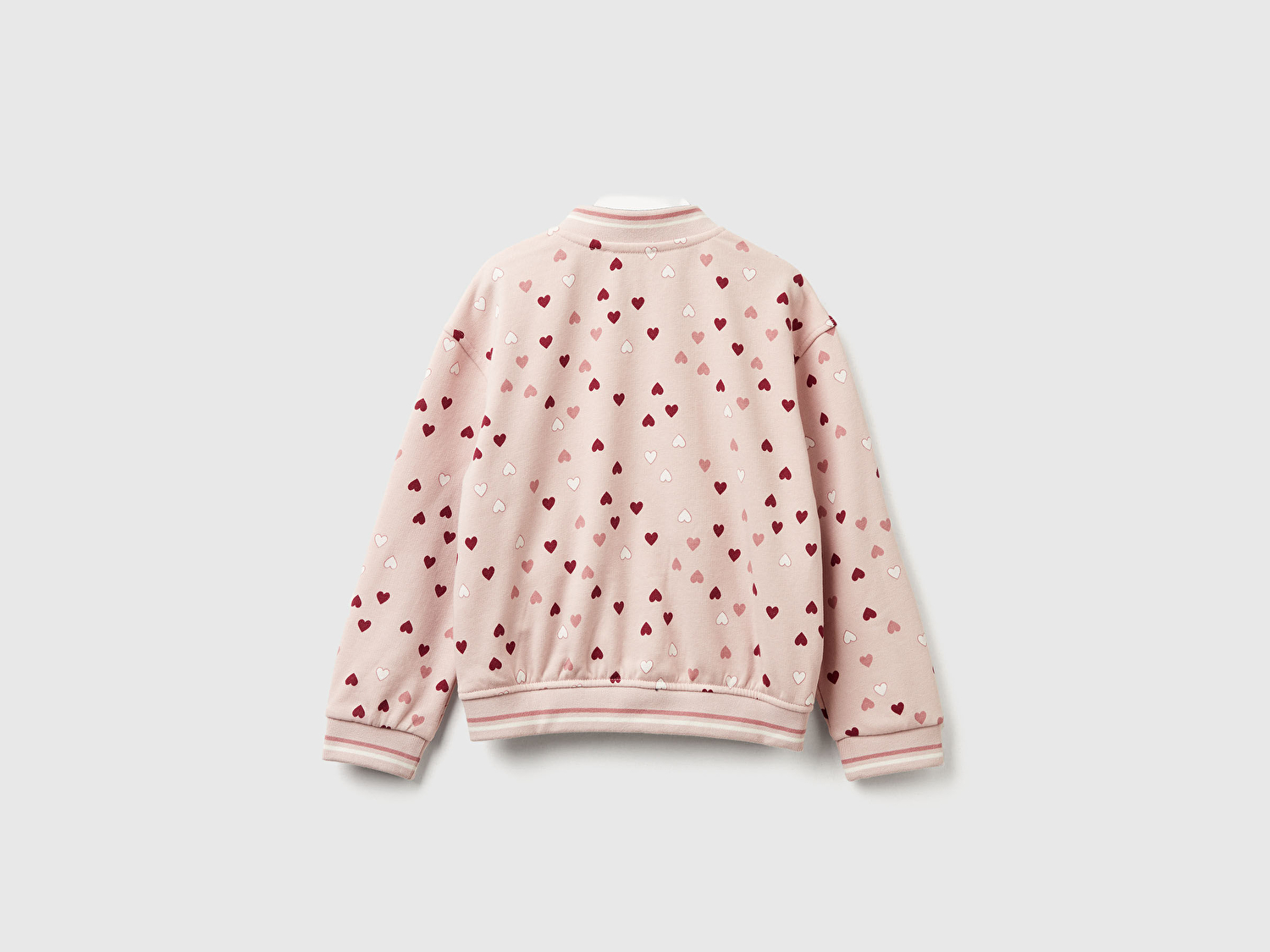Benetton Kız Bebek Toz Pembe Desenli Önü Aplikeli Çizgi Detaylı  Bomber Ceket