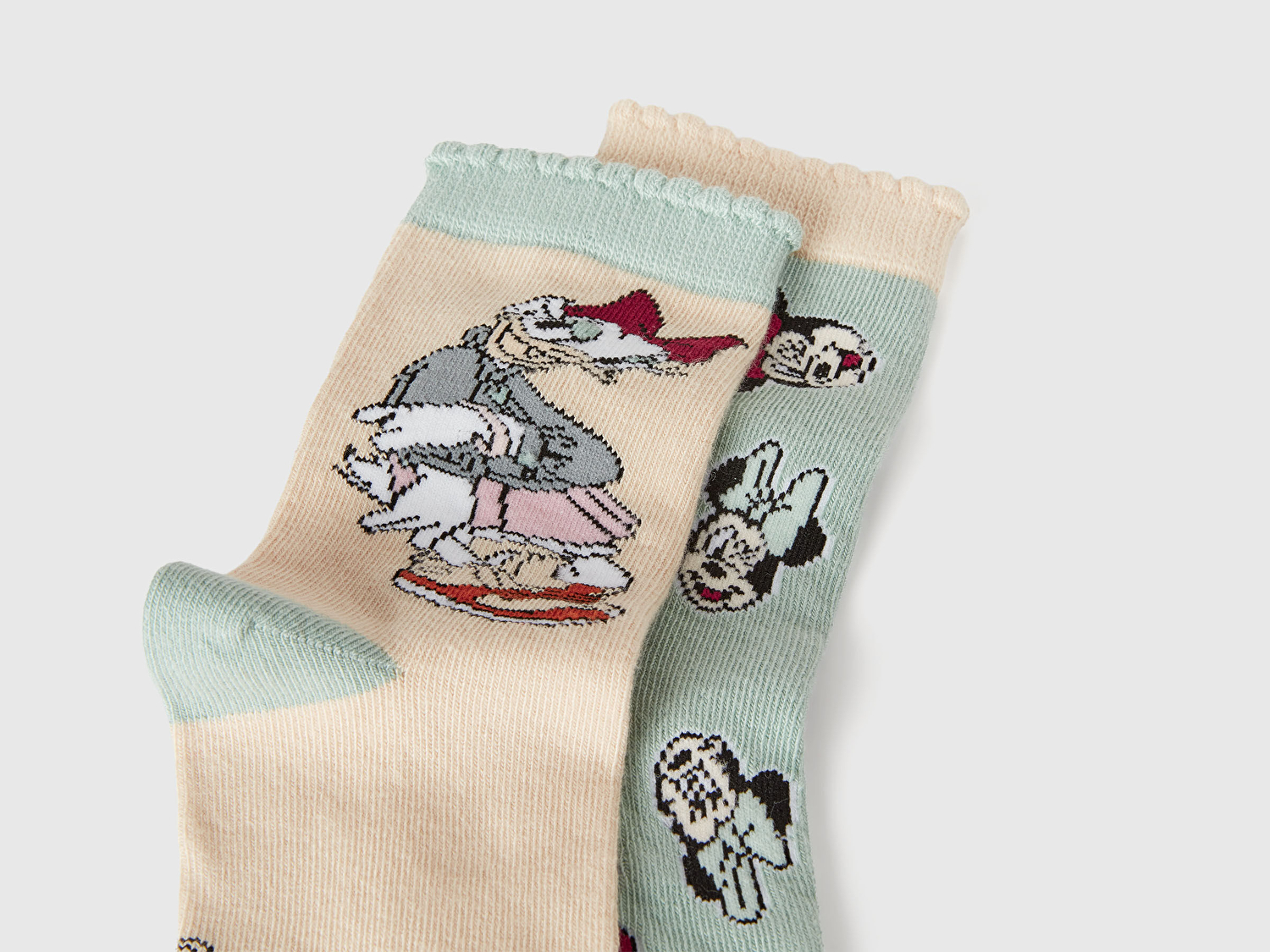 Benetton Erkek Çocuk Bej - Mint Disney Baskılı Desenli Çorap