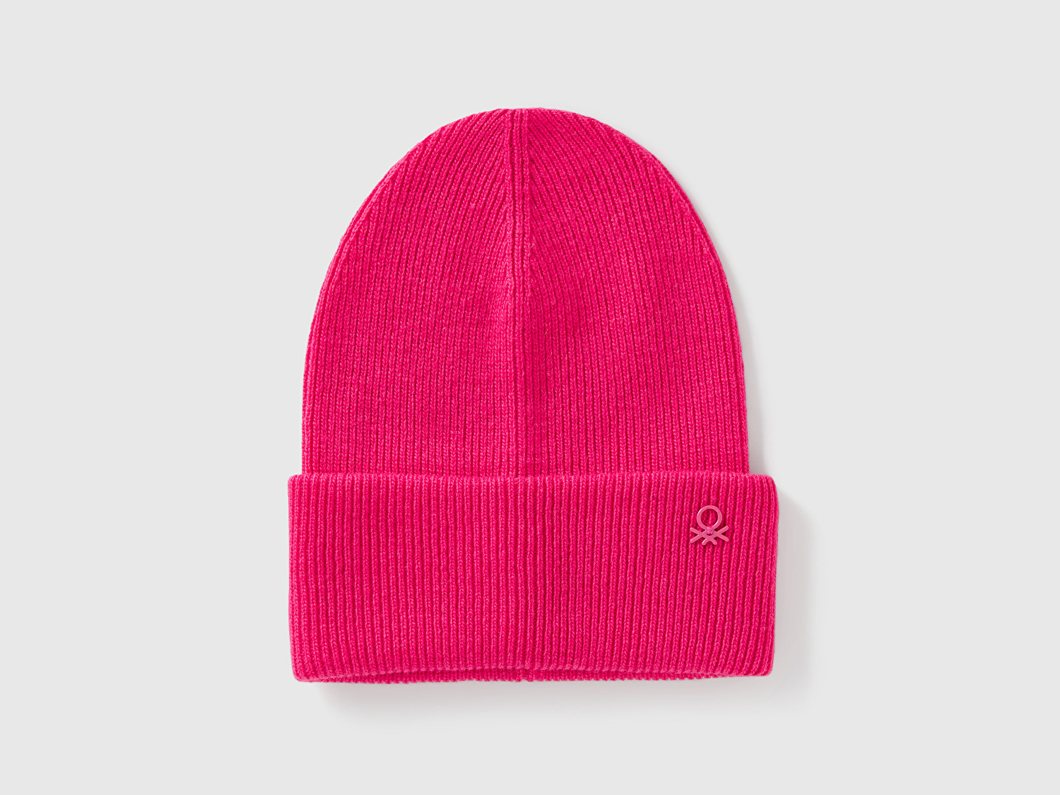 Benetton Erkek Çocuk Pembe Yün ve Viskoz Karışımlı Logo Nakışlı Bere 