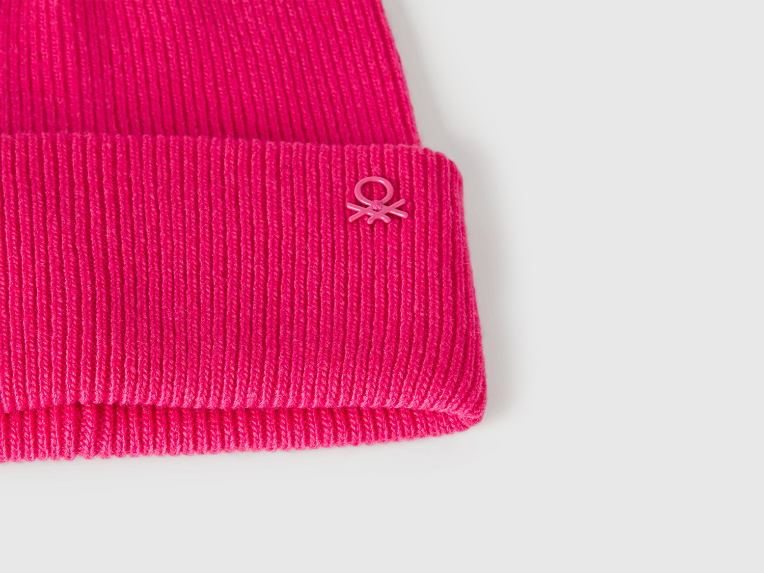 Benetton Erkek Çocuk Pembe Yün ve Viskoz Karışımlı Logo Nakışlı Bere 