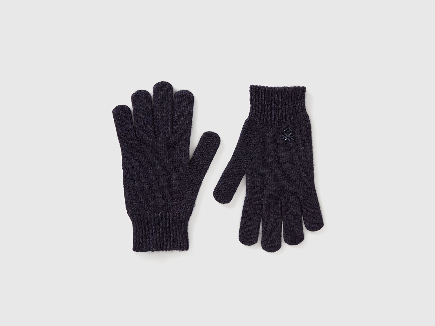 Benetton Erkek Çocuk Lacivert Yün ve Viskoz Karışımlı Logo Nakışlı Eldiven