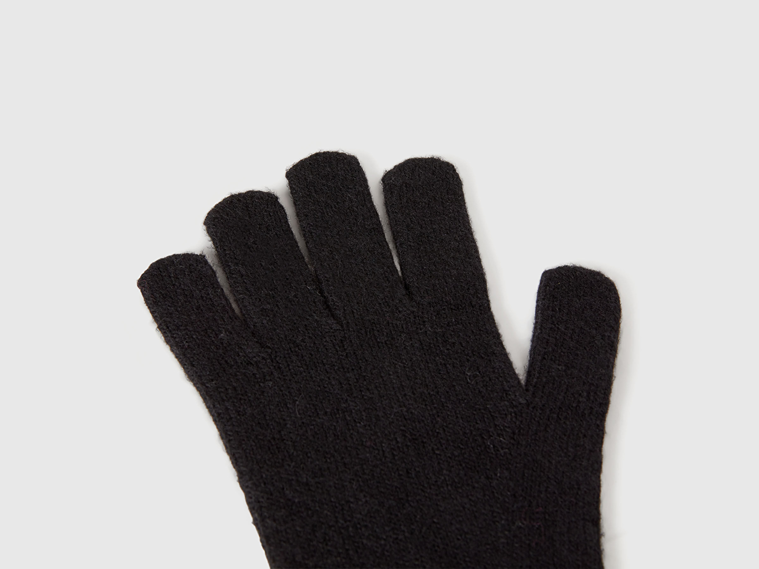 Benetton Erkek Çocuk Siyah Yün ve Viskoz Karışımlı Logo Nakışlı Eldiven