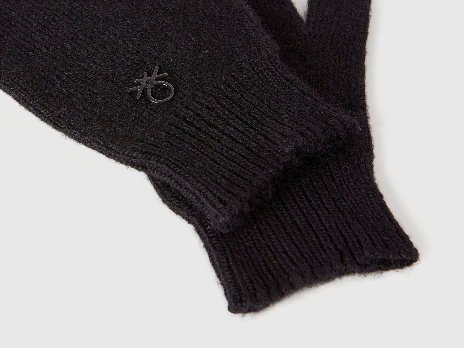 Benetton Erkek Çocuk Siyah Yün ve Viskoz Karışımlı Logo Nakışlı Eldiven