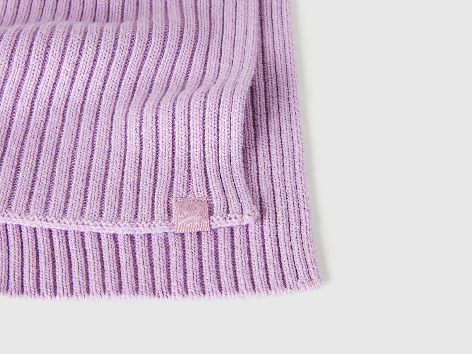 Benetton Erkek Bebek Lila Yün ve Viskoz Karışımlı Logo Etiketli Ribana Örgü Atkı