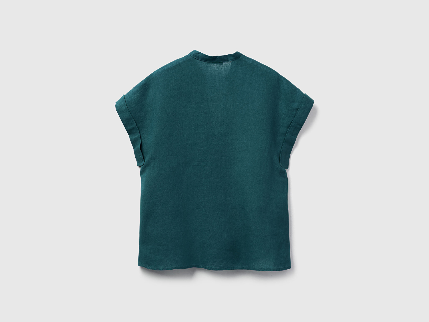 Benetton Kadın Koyu Yeşil %100 Keten V Yaka Kimono Kol Bluz