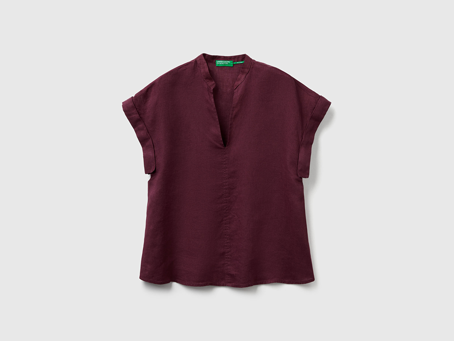 Benetton Kadın Mürdüm %100 Keten V Yaka Kimono Kol Bluz