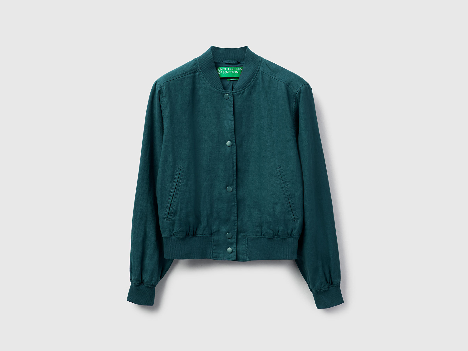 Benetton Kadın Koyu Yeşil %100 Keten Bomber Ceket