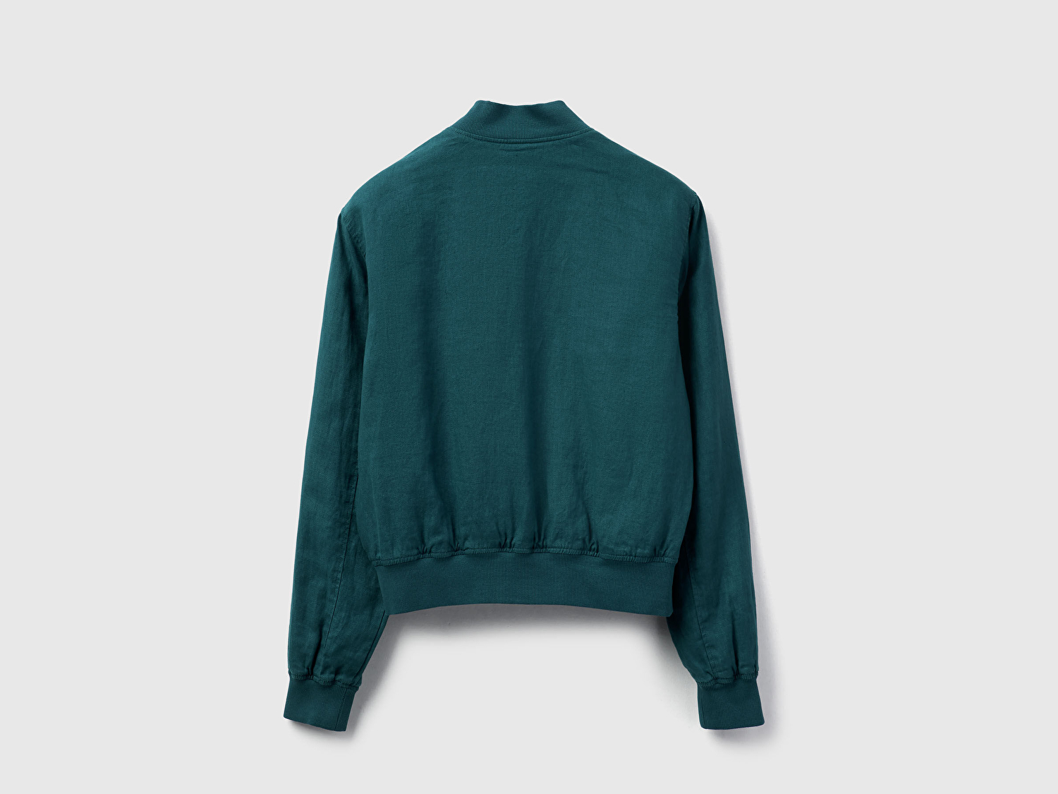 Benetton Kadın Koyu Yeşil %100 Keten Bomber Ceket