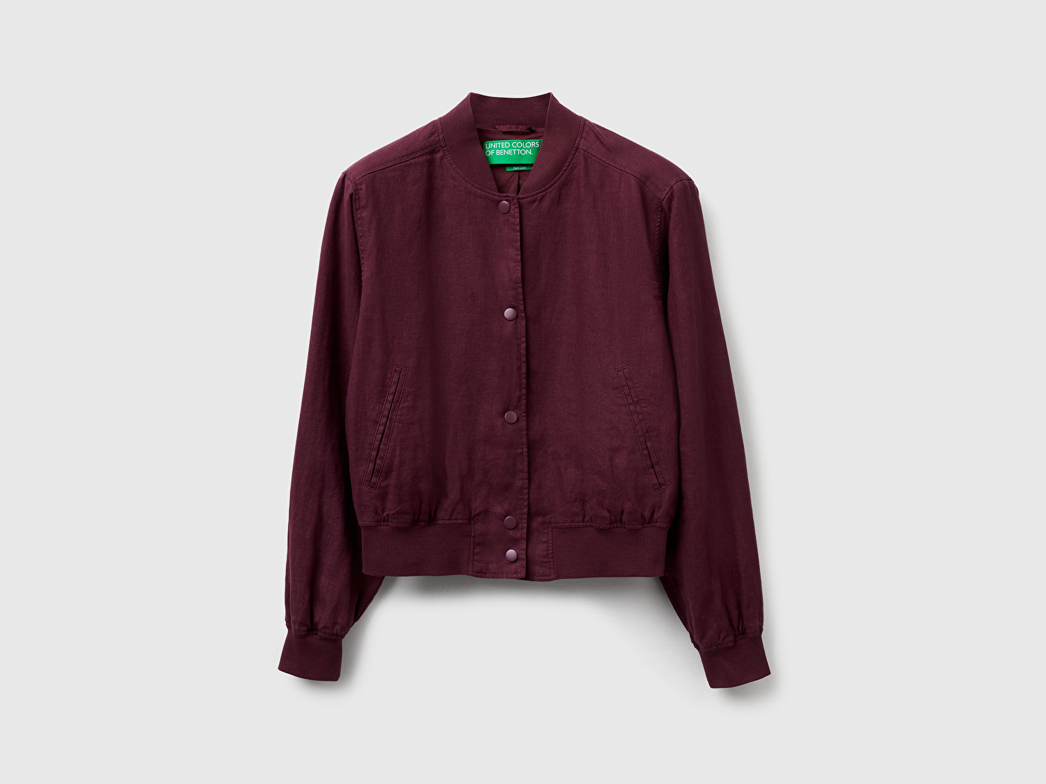 Benetton Kadın Mürdüm %100 Keten Bomber Ceket