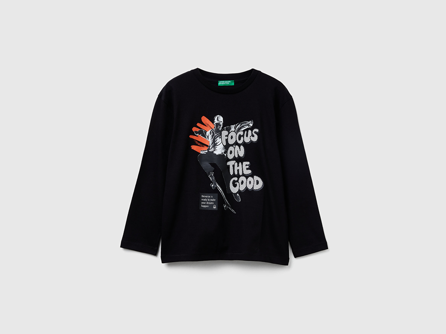 Benetton Erkek Çocuk Siyah Önü Baskılı Jarse Uzun Kollu T-shirt
