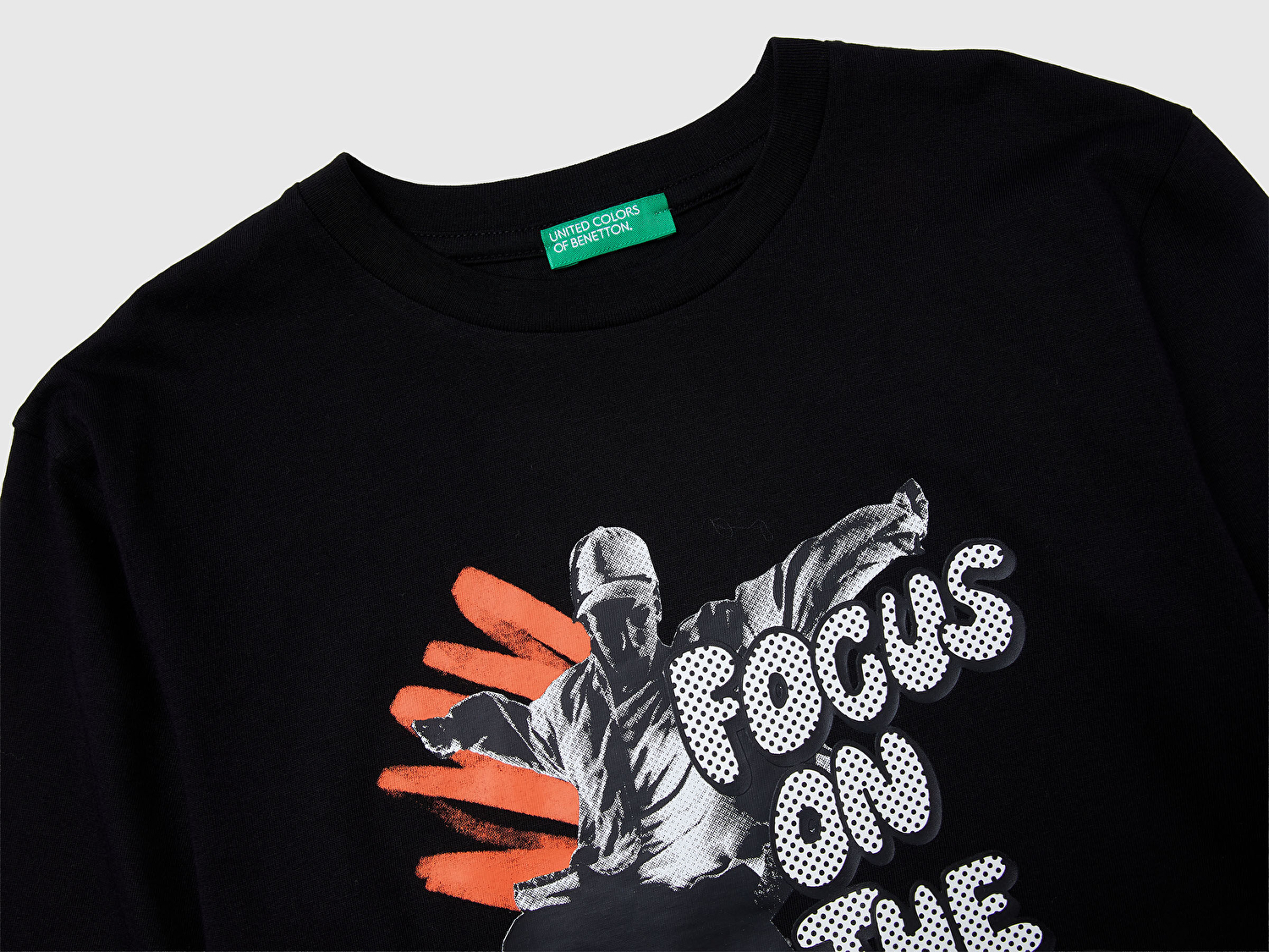 Benetton Erkek Çocuk Siyah Önü Baskılı Jarse Uzun Kollu T-shirt