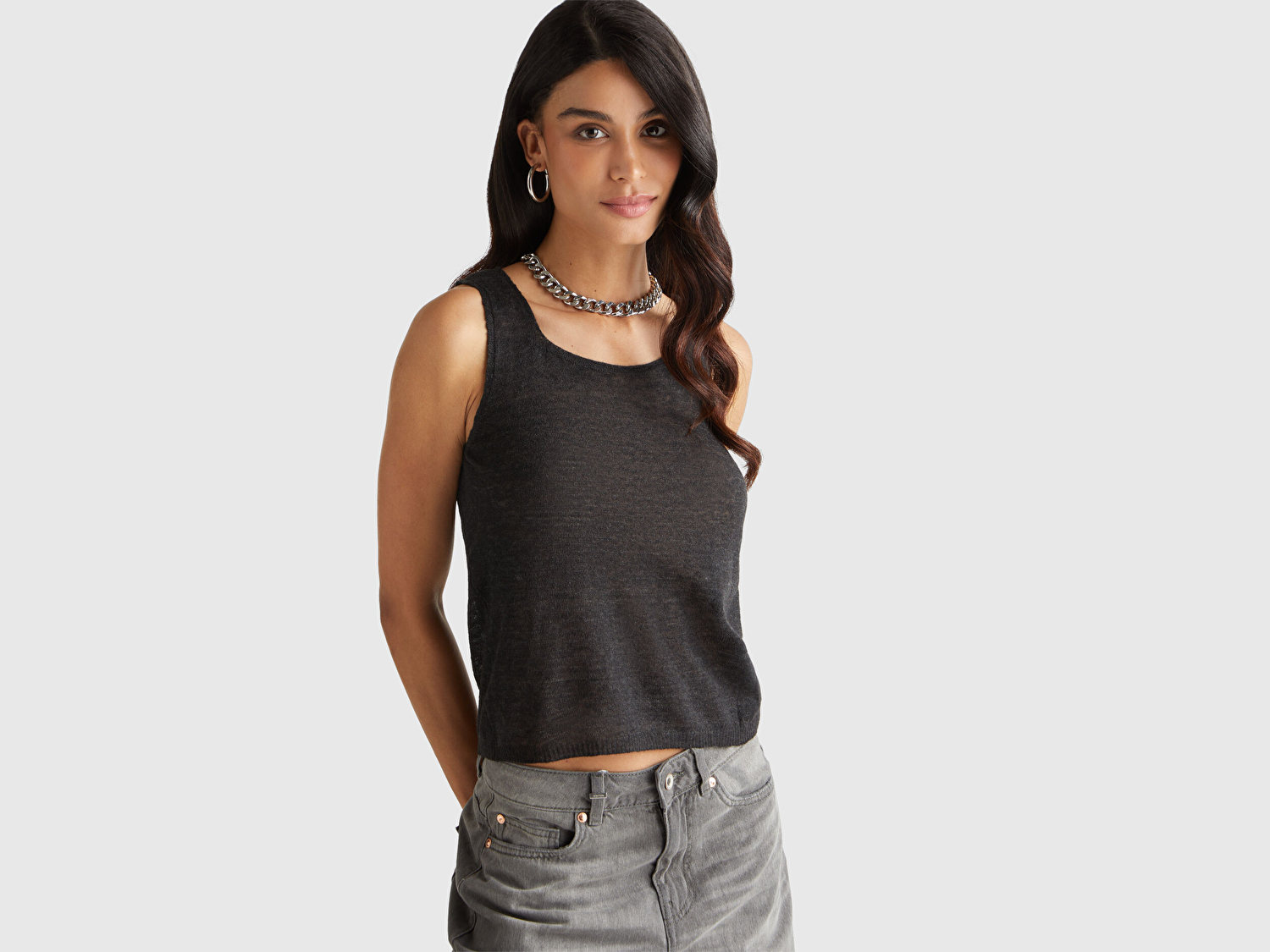 Benetton Kadın Siyah Alpaka ve Yün Karışımlı Triko Atlet