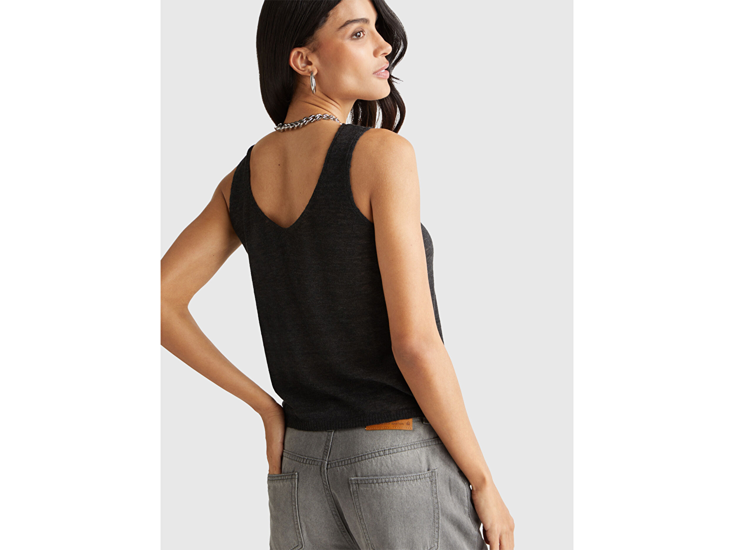 Benetton Kadın Siyah Alpaka ve Yün Karışımlı Triko Atlet