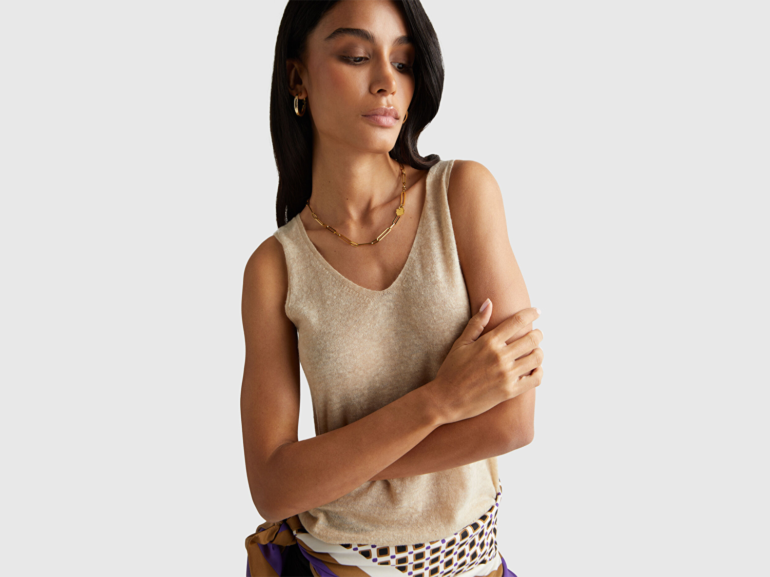 Benetton Kadın Ekru Alpaka ve Yün Karışımlı Triko Atlet