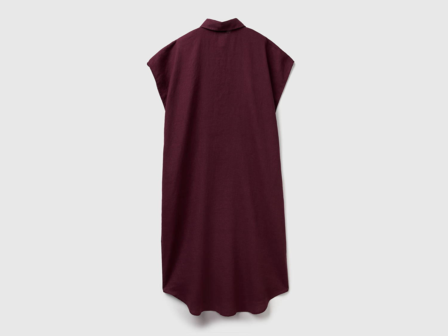 Benetton Kadın Mürdüm %100 Keten Önü Düğmeli Gömlek Yaka Kısa Kollu  Maxi Elbise