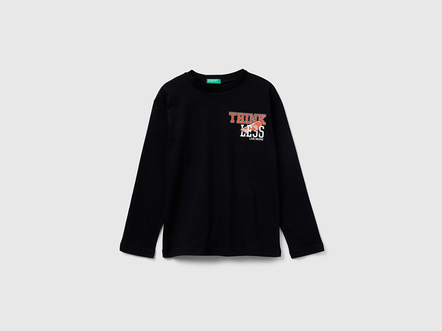 Benetton Erkek Çocuk Siyah Önü Baskılı Bisiklet Yaka Uzun Kollu T-shirt