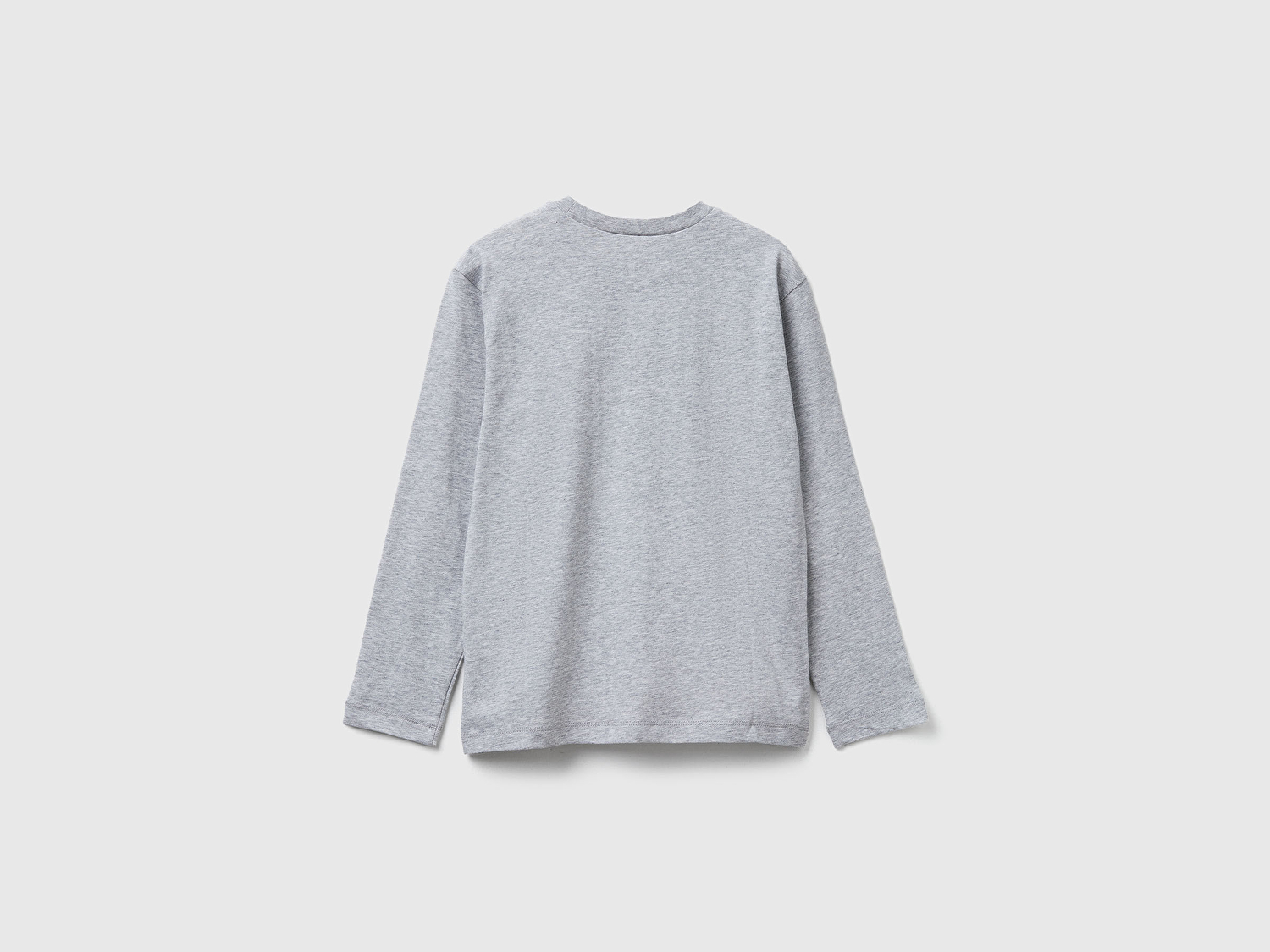 Benetton Erkek Çocuk Gri Melanj Önü Baskılı Bisiklet Yaka Uzun Kollu T-shirt