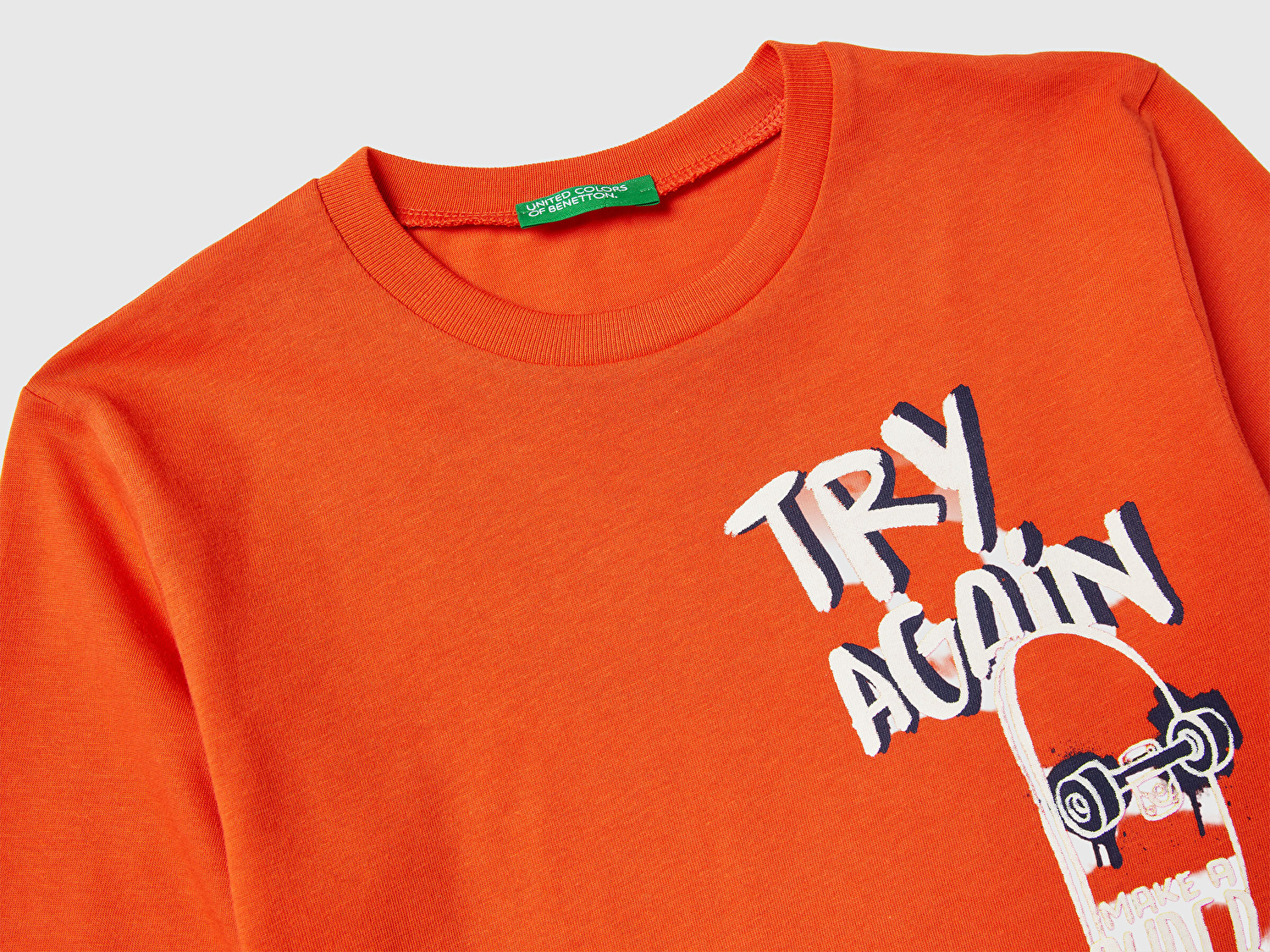 Benetton Erkek Bebek Turuncu Baskılı Relaxed Fit Jarse Uzun Kollu T-shirt