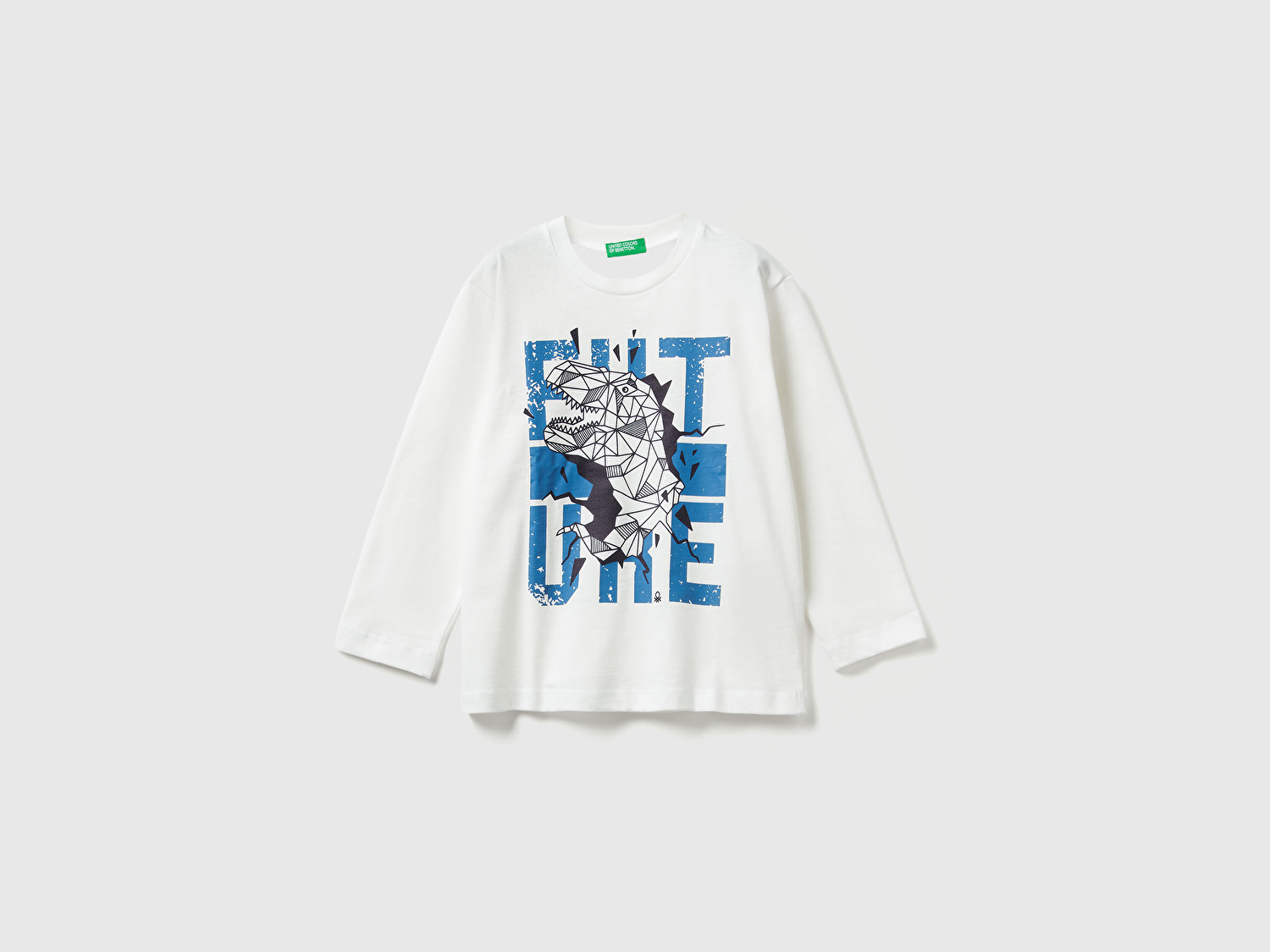 Benetton Erkek Bebek Ekru Baskılı Relaxed Fit Jarse Uzun Kollu T-shirt