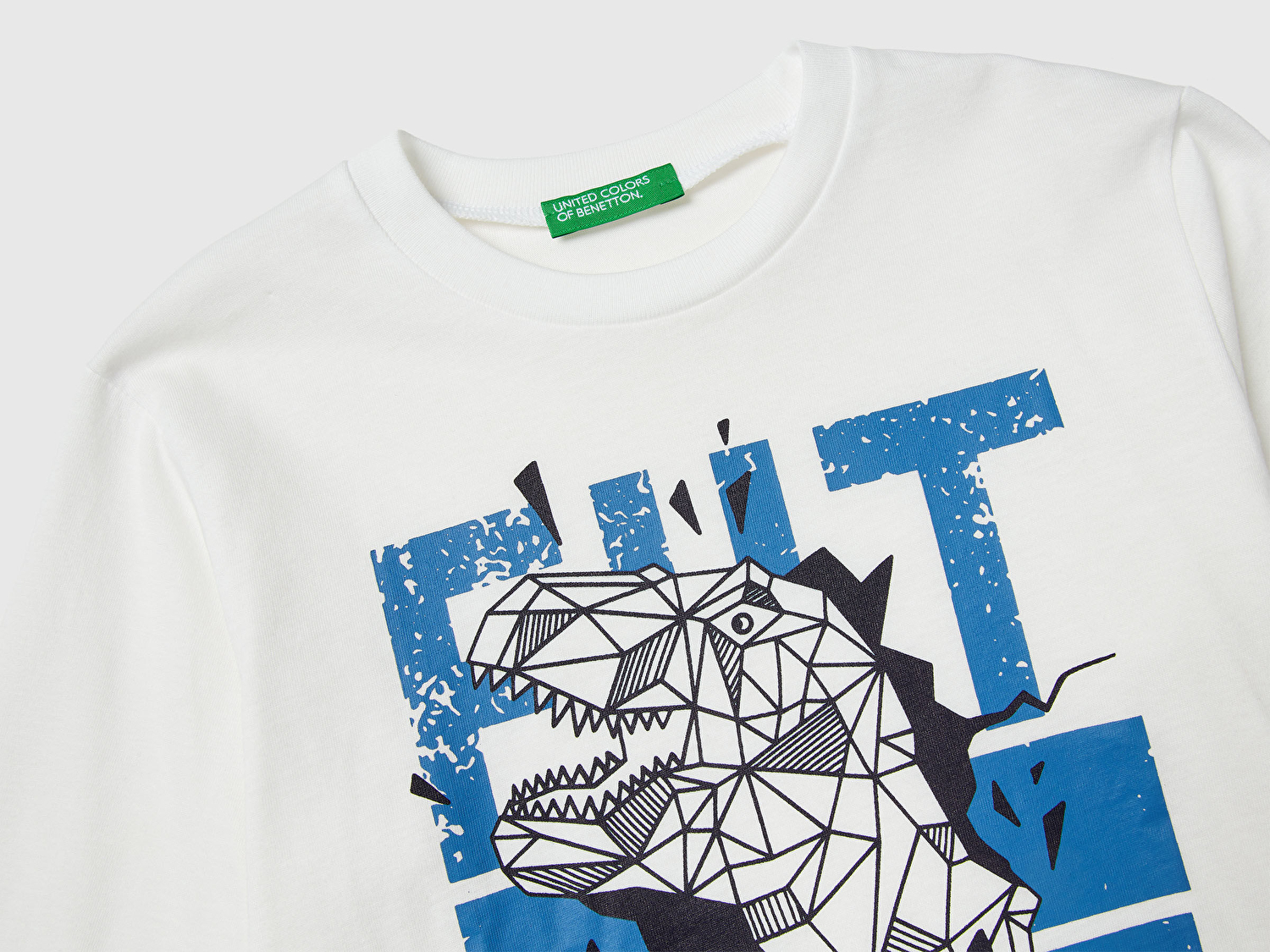 Benetton Erkek Bebek Ekru Baskılı Relaxed Fit Jarse Uzun Kollu T-shirt