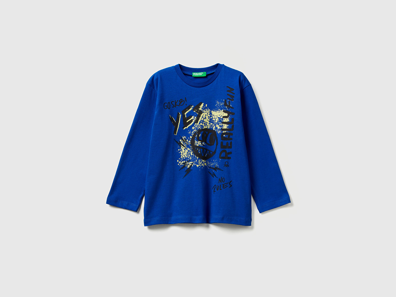 Benetton Erkek Bebek Saks Mavisi Baskılı Relaxed Fit Jarse Uzun Kollu T-shirt