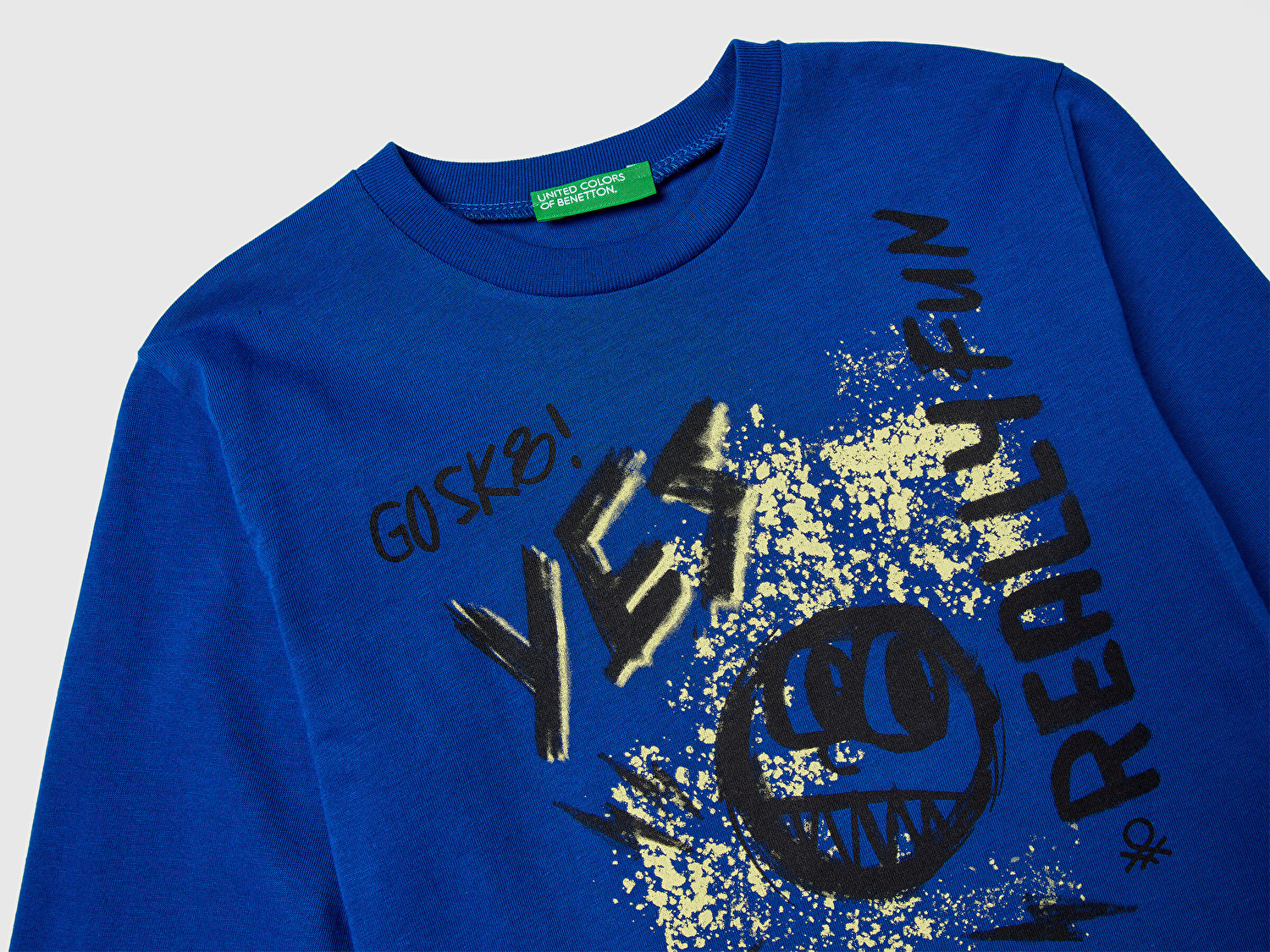 Benetton Erkek Bebek Saks Mavisi Baskılı Relaxed Fit Jarse Uzun Kollu T-shirt