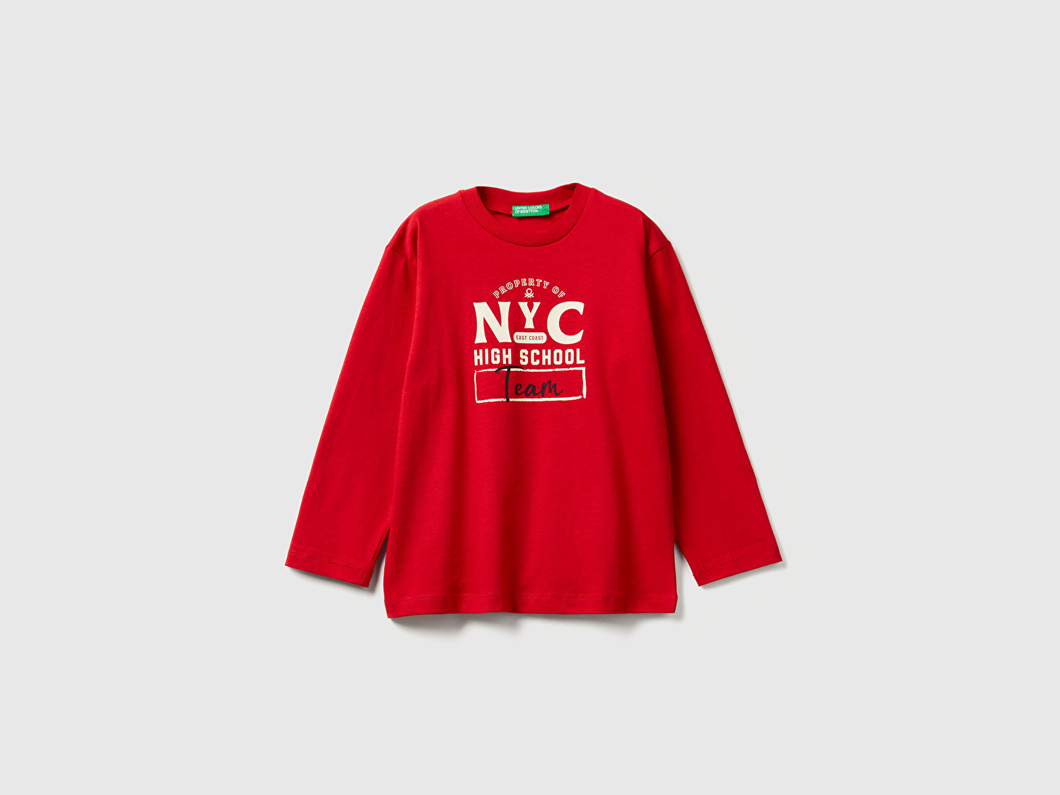 Benetton Erkek Bebek Kırmızı Baskılı Relaxed Fit Jarse Uzun Kollu T-shirt