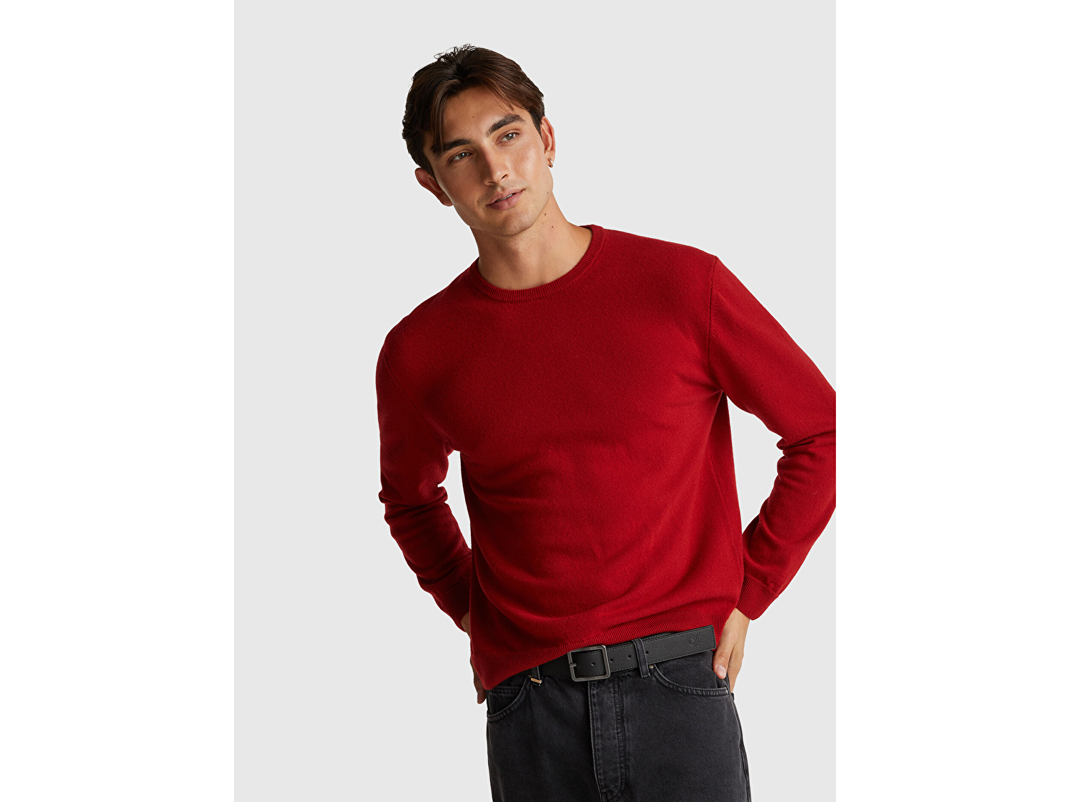 Benetton Erkek Bordo %100 Merino Bisiklet Yaka  Kazak