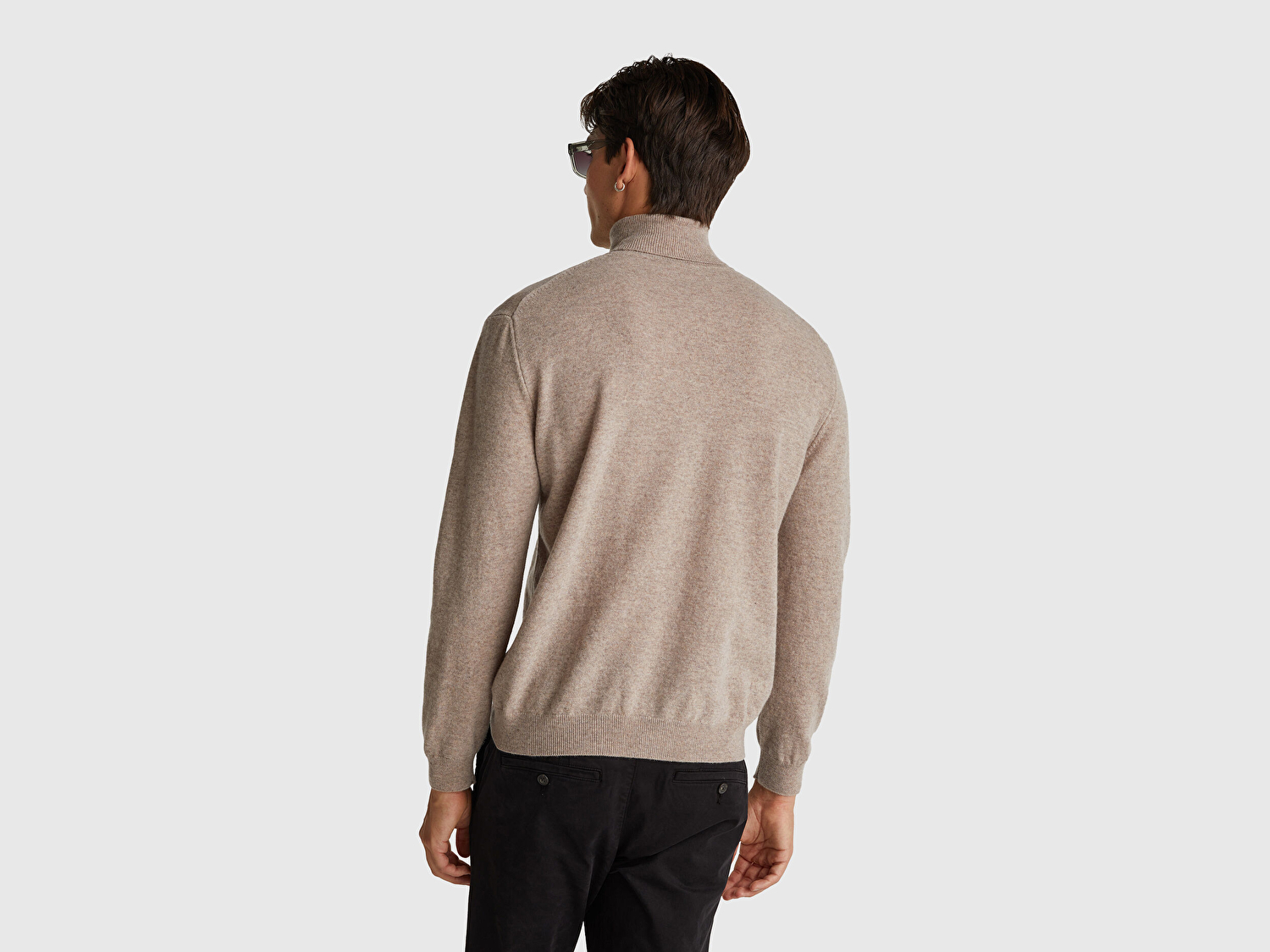 Benetton Erkek Bej Melanj %100 Merino Boğazlı  Kazak