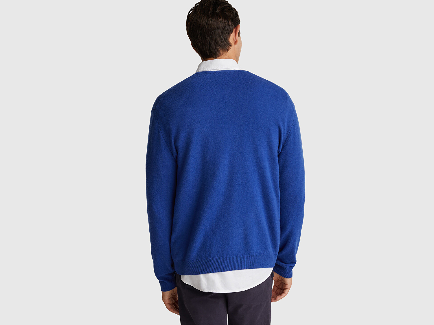 Benetton Erkek Koyu Mavi V Yaka %100 Merino Kazak