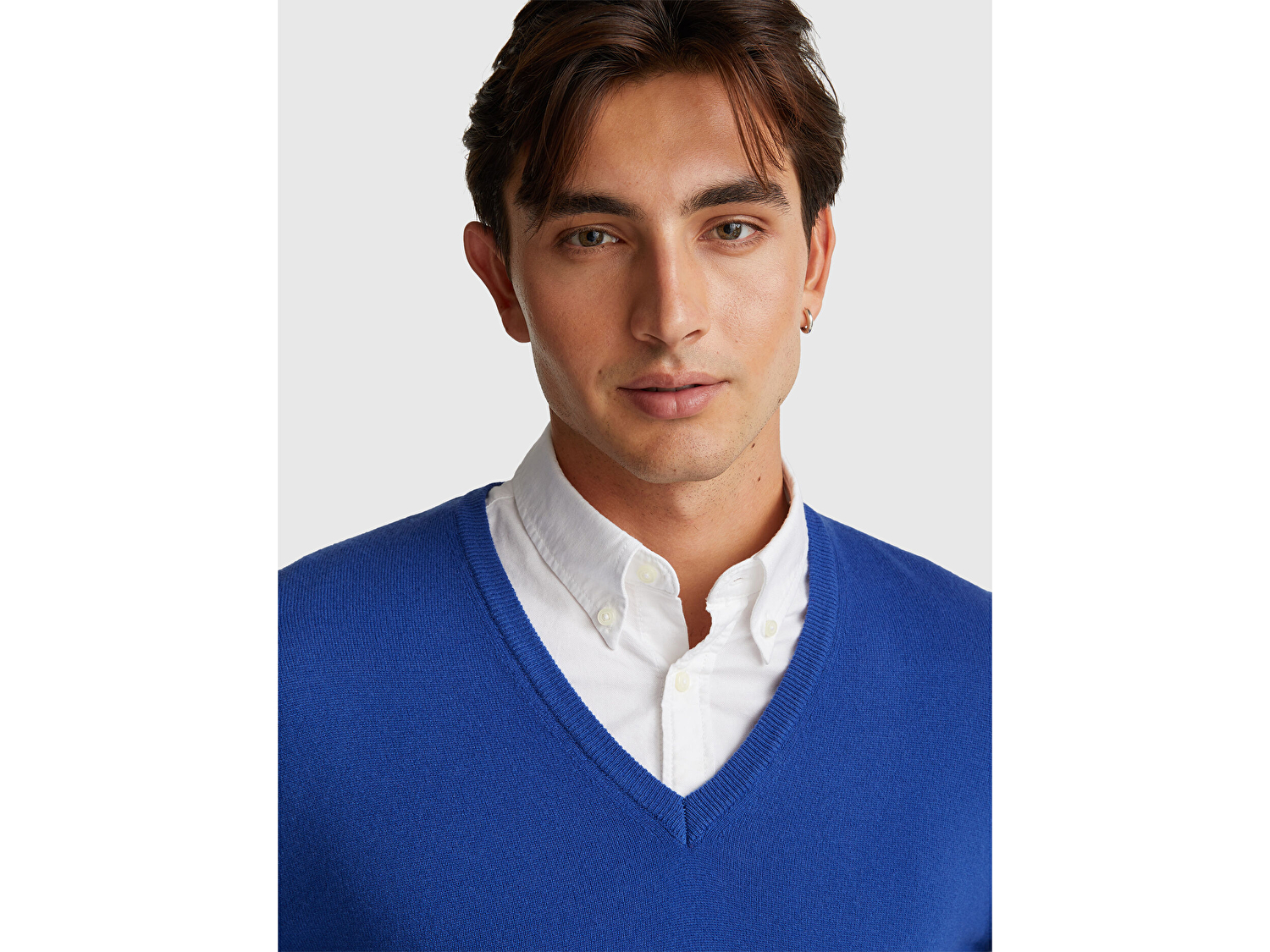 Benetton Erkek Koyu Mavi V Yaka %100 Merino Kazak